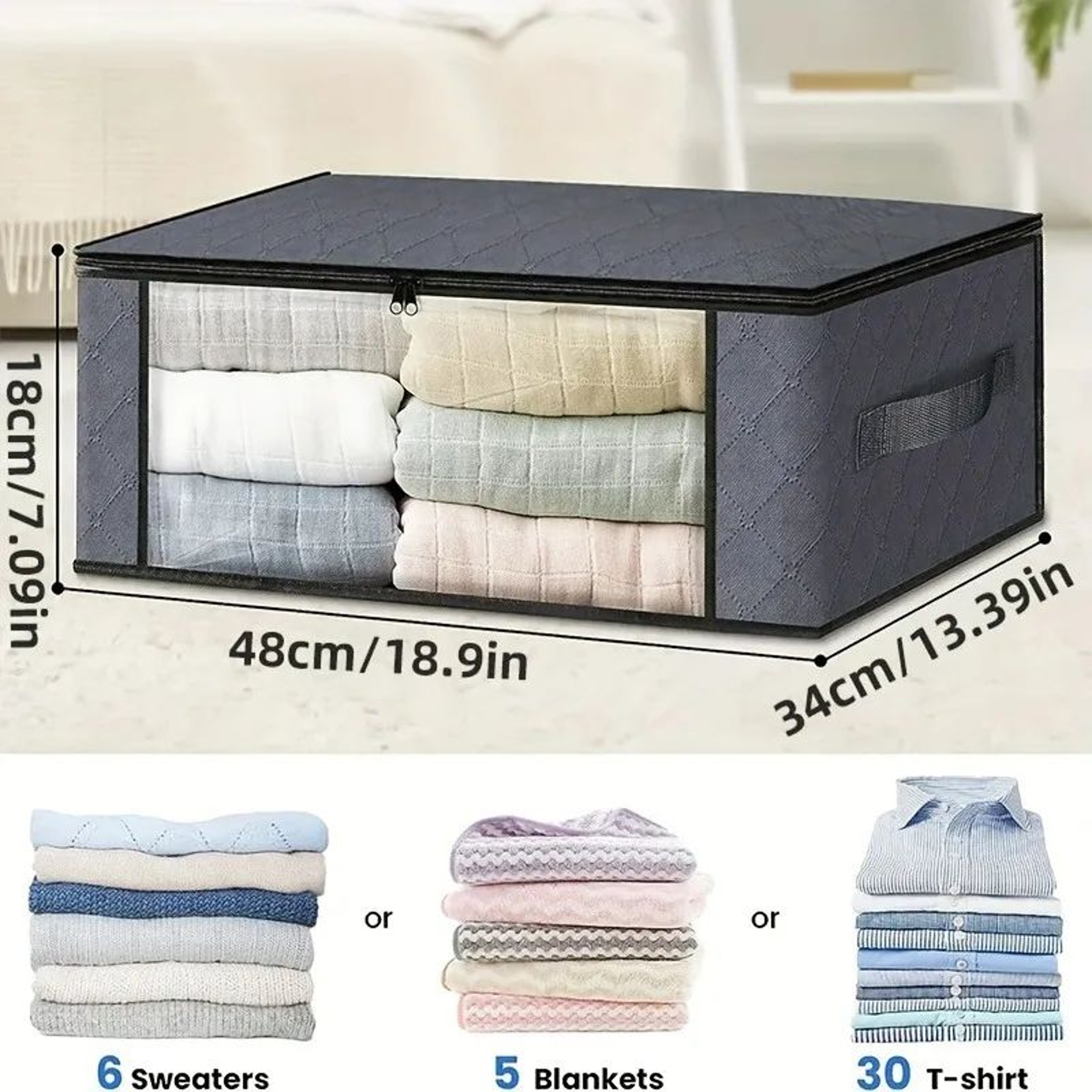 35L Foldable Fabric Storage Bags  Quilted NonWoven Organizer Boxes With Clear Windows For Clothes B 6