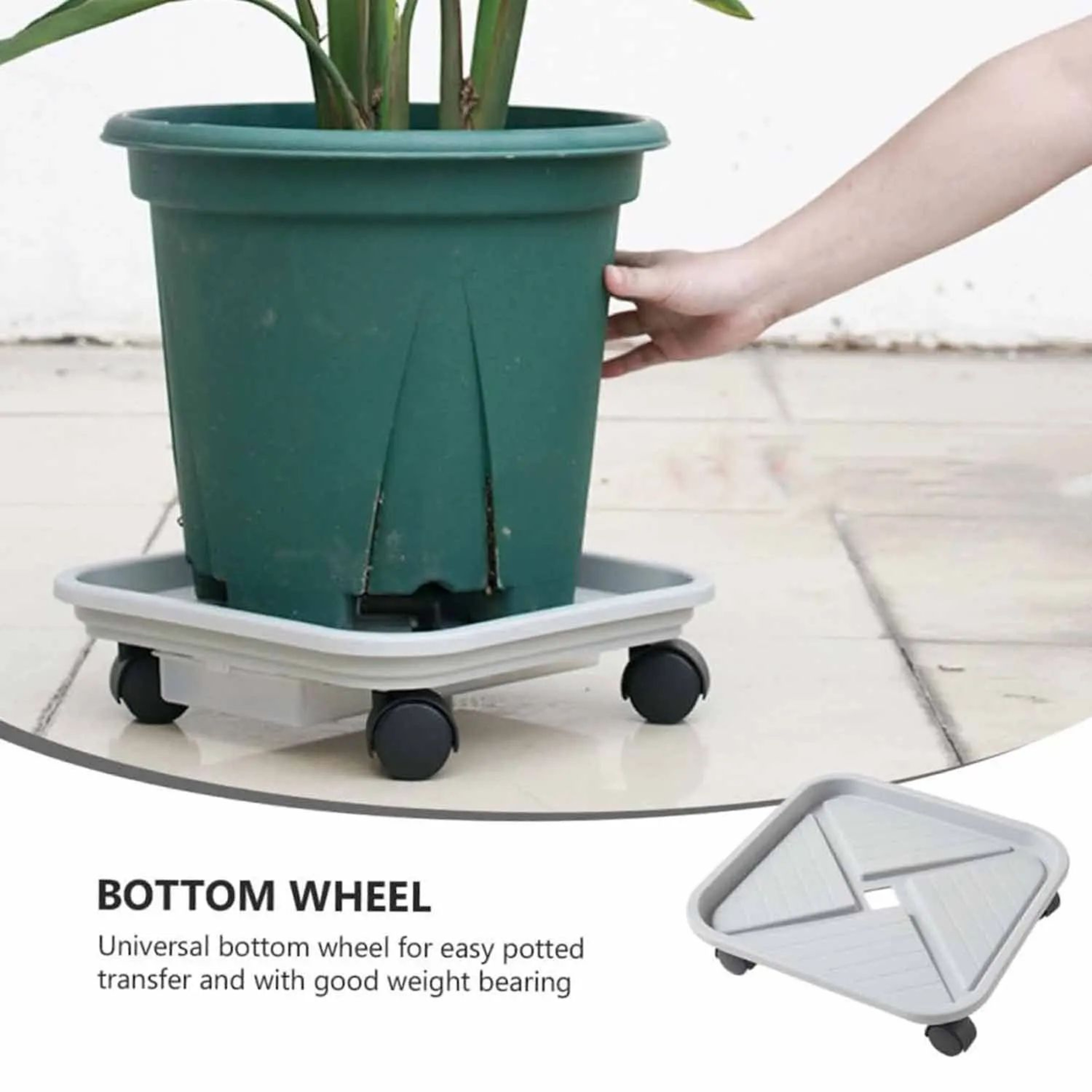 4Wheel Rolling Plant Caddy  Square Plastic Flower Pot Mover With Drainage Tray For Indoor  Outdoor  3