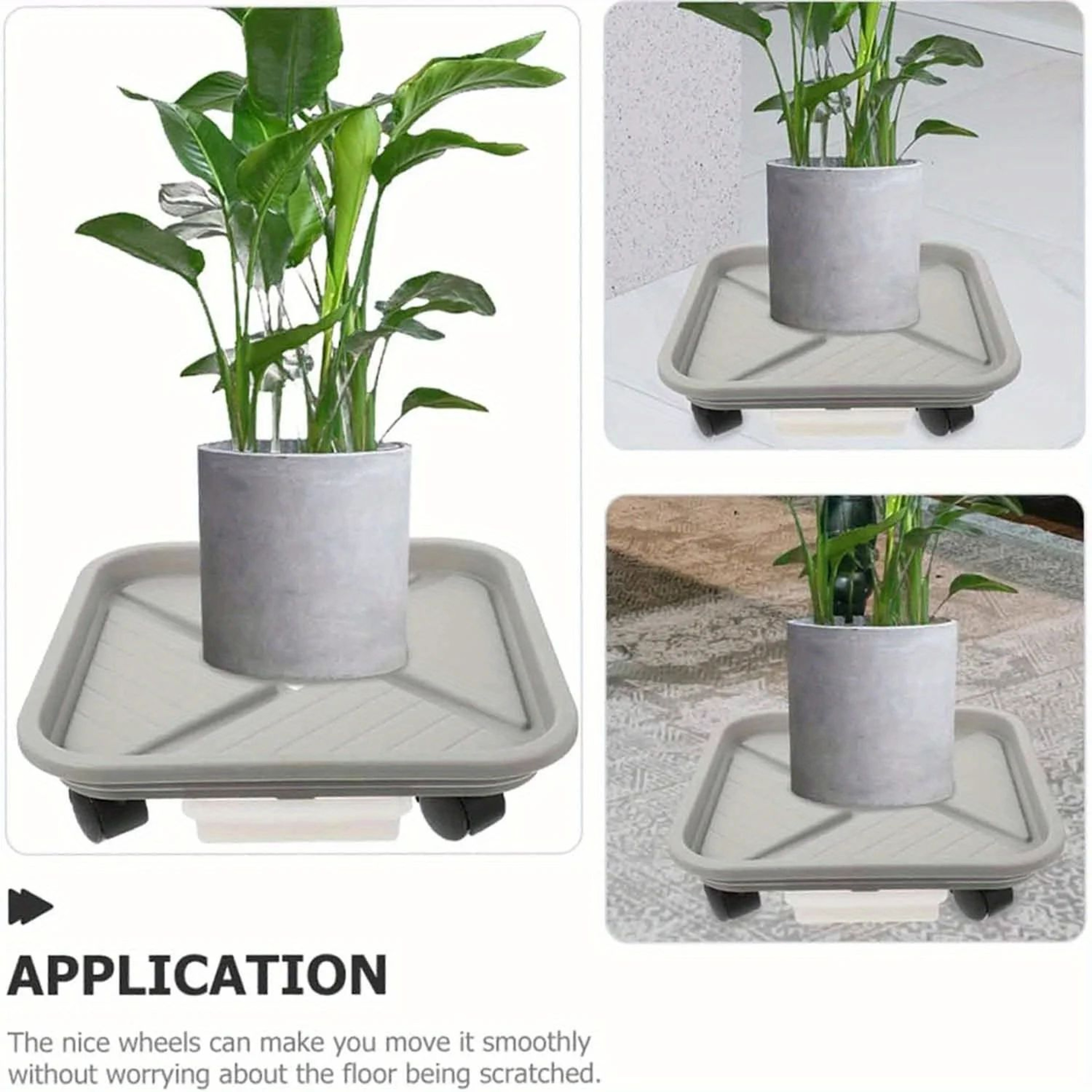 4Wheel Rolling Plant Caddy  Square Plastic Flower Pot Mover With Drainage Tray For Indoor  Outdoor  2