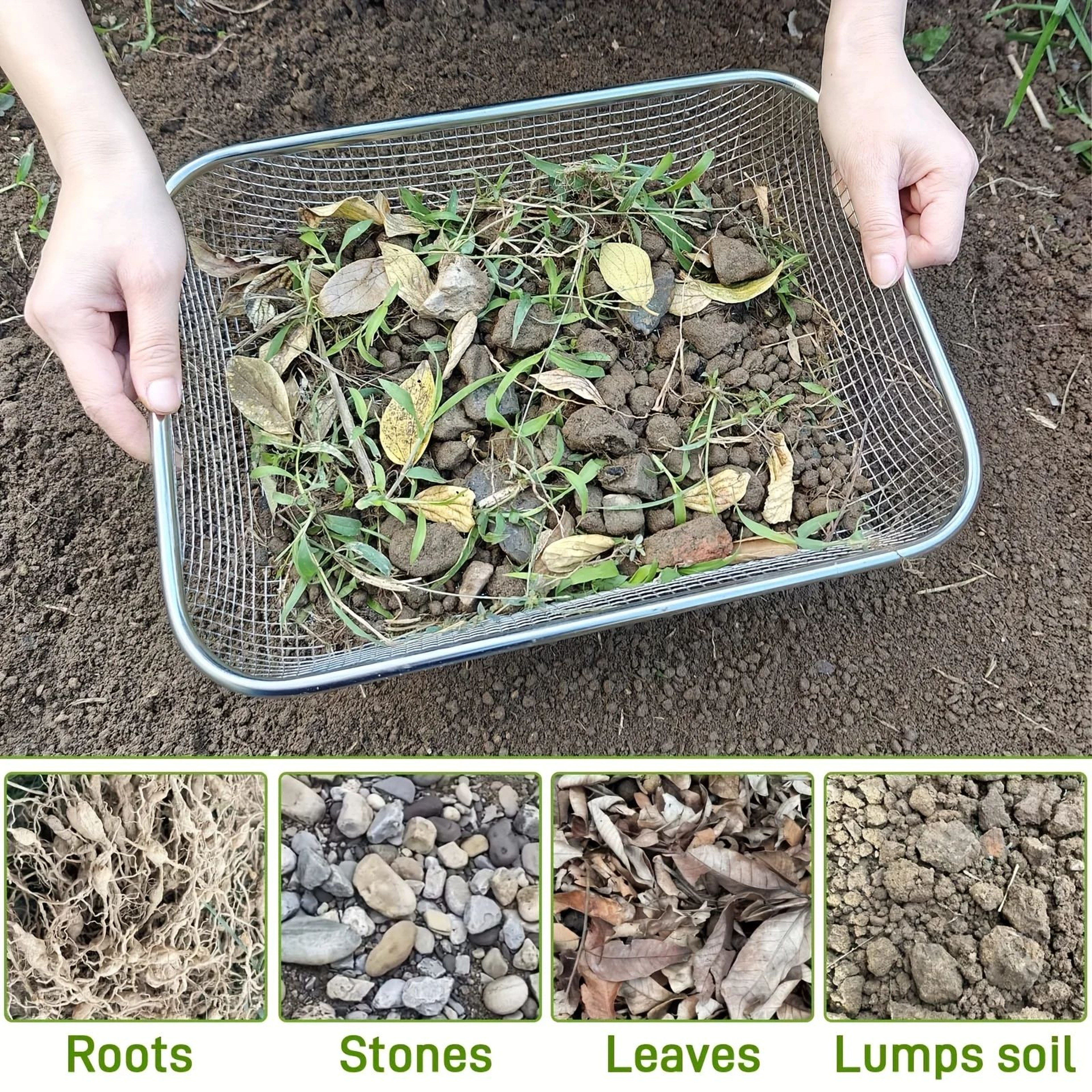 Stainless Steel Soil Sifter  HeavyDuty Mesh Garden Sieve For Compost Sand Rocks  Potting Soil Scree 0