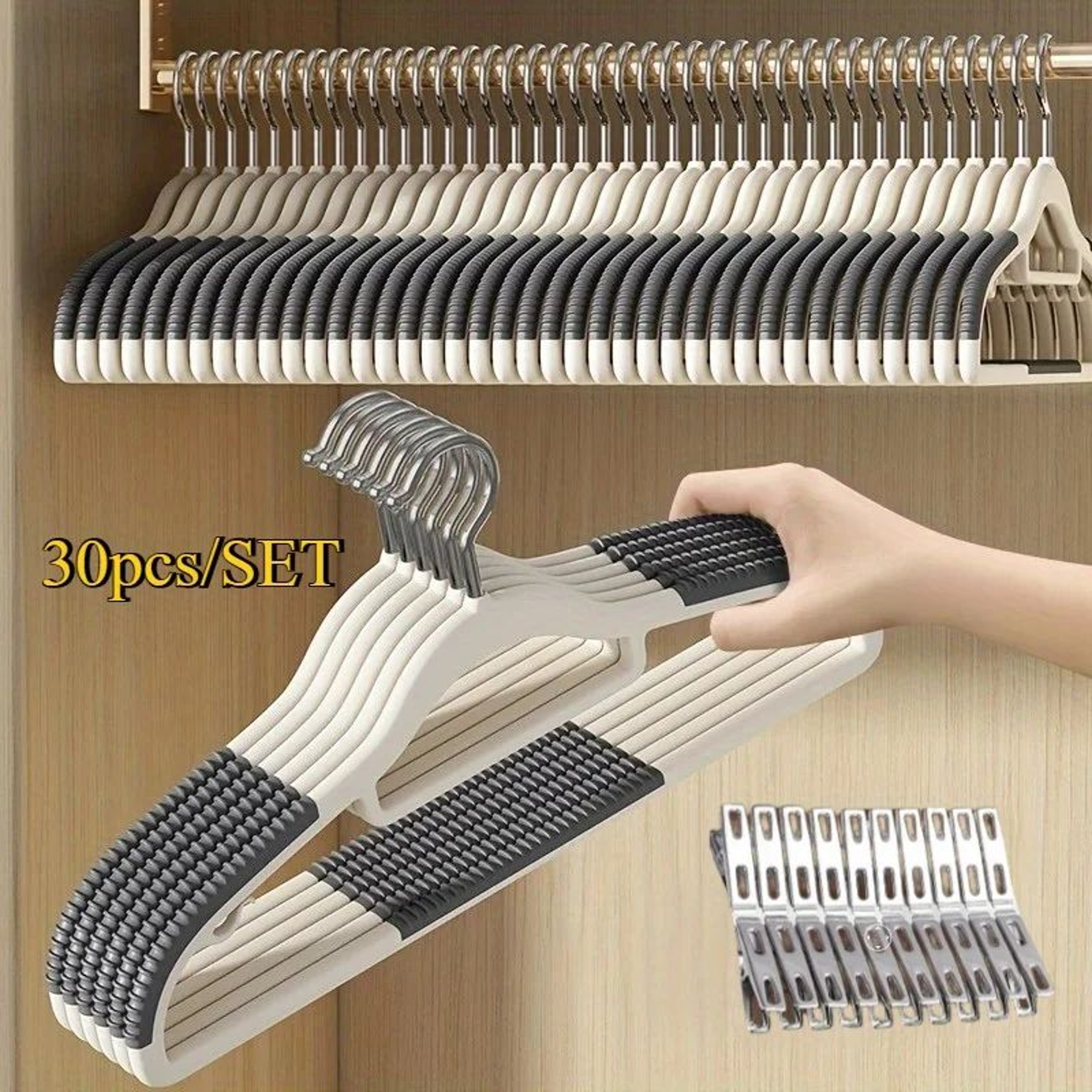 30pcs Velvet Hanger Set  10 HeavyDuty AntiSlip Clothes Hangers  20 Clips For Closet And Wardrobe Or 2