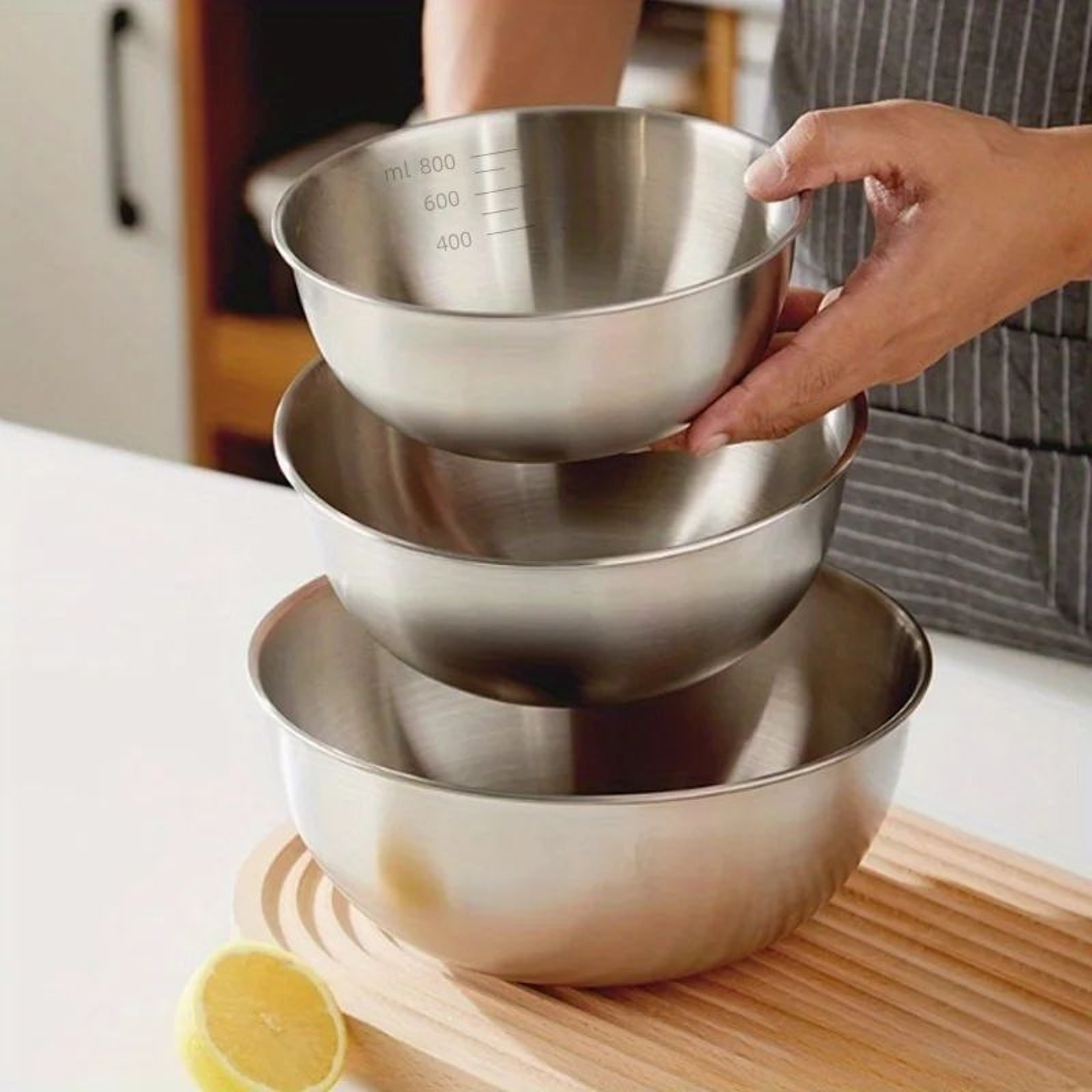 3pcs Stainless Steel Mixing Bowls  Thickened Measuring Kitchen Bowl Set For Baking Kneading Eggs  F 0
