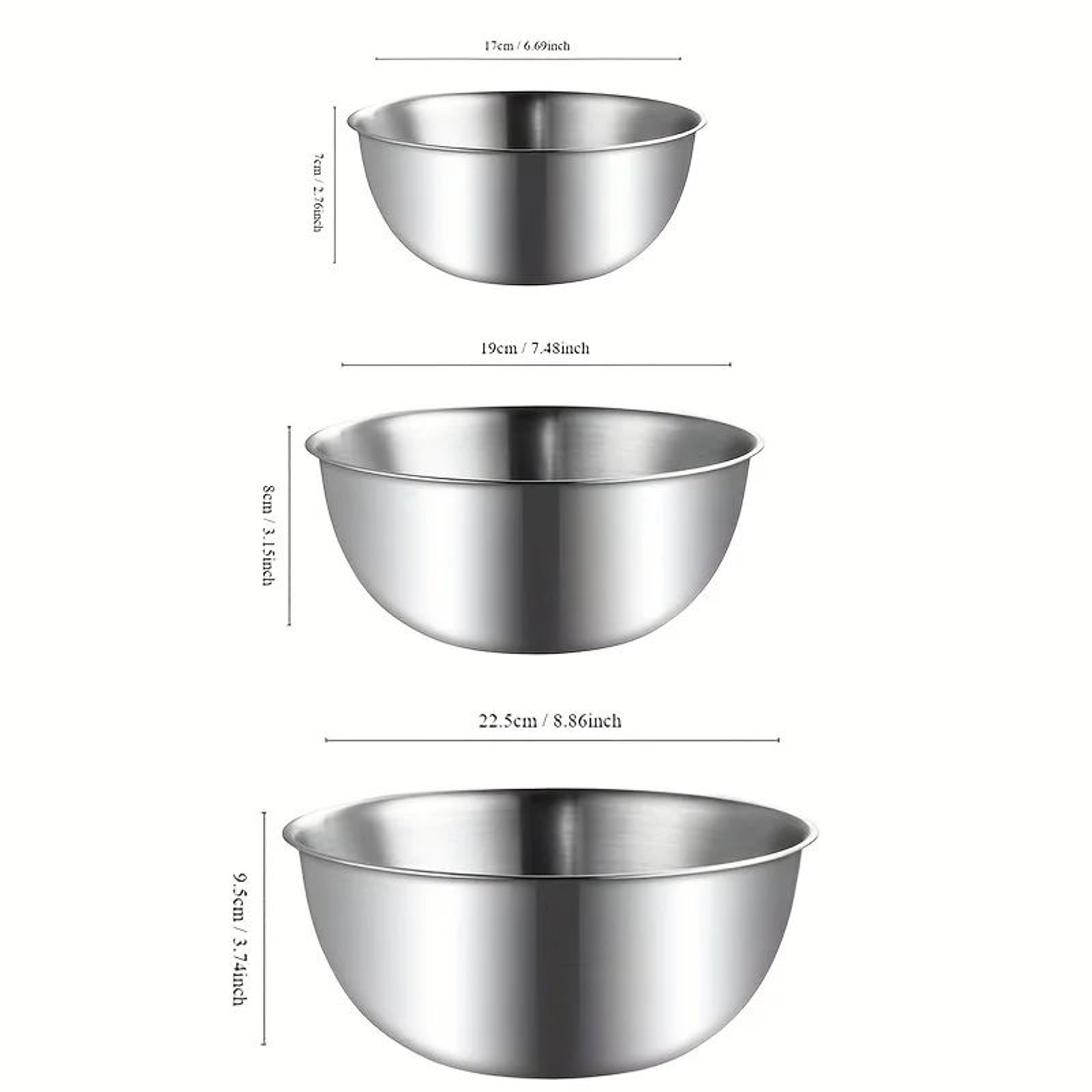 3pcs Stainless Steel Mixing Bowls  Thickened Measuring Kitchen Bowl Set For Baking Kneading Eggs  F 4