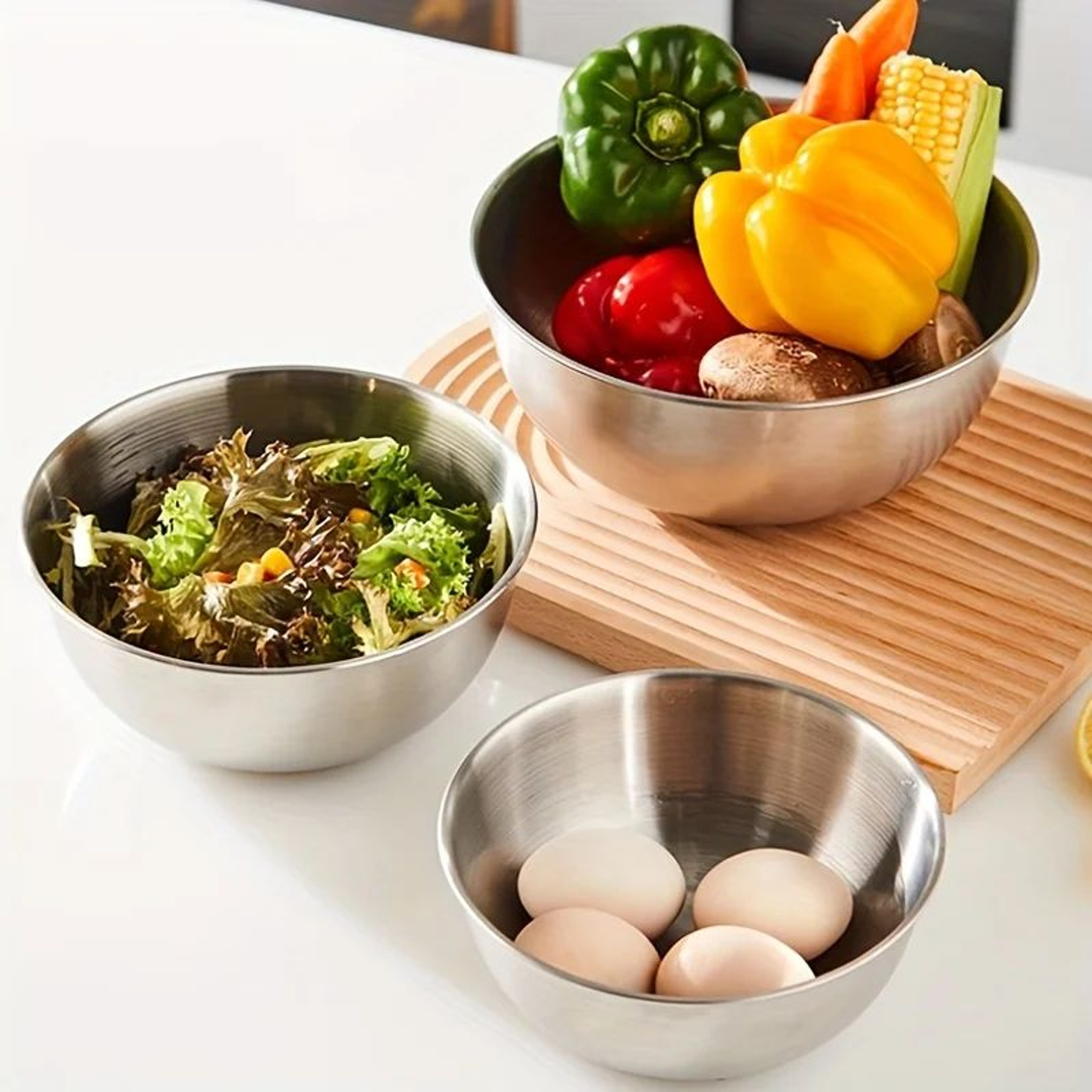 3pcs Stainless Steel Mixing Bowls  Thickened Measuring Kitchen Bowl Set For Baking Kneading Eggs  F 5