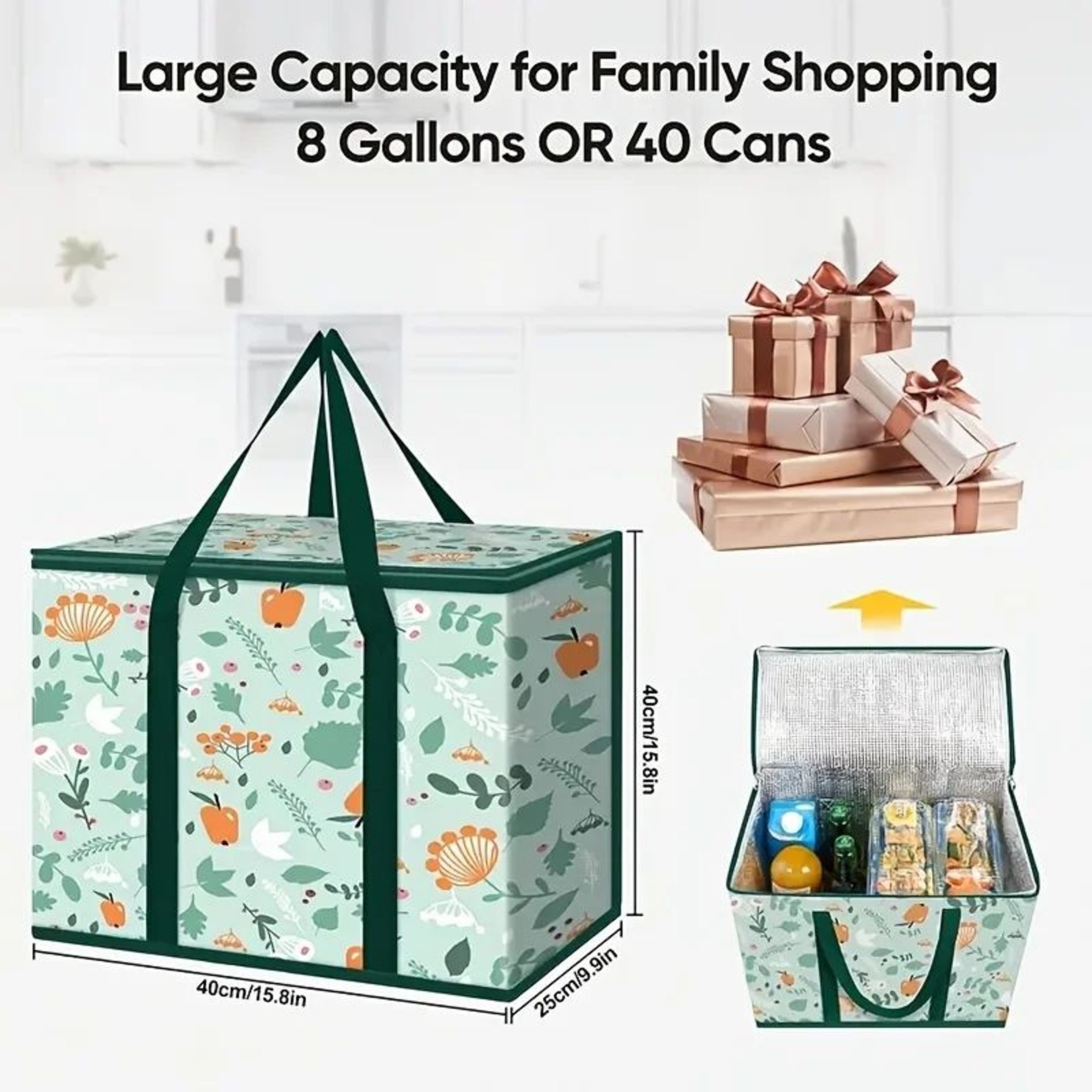 Large Insulated Grocery Bag  Reusable NonWoven Hot  Cold Food Carrier With Zipper Top Pockets  Spac 2