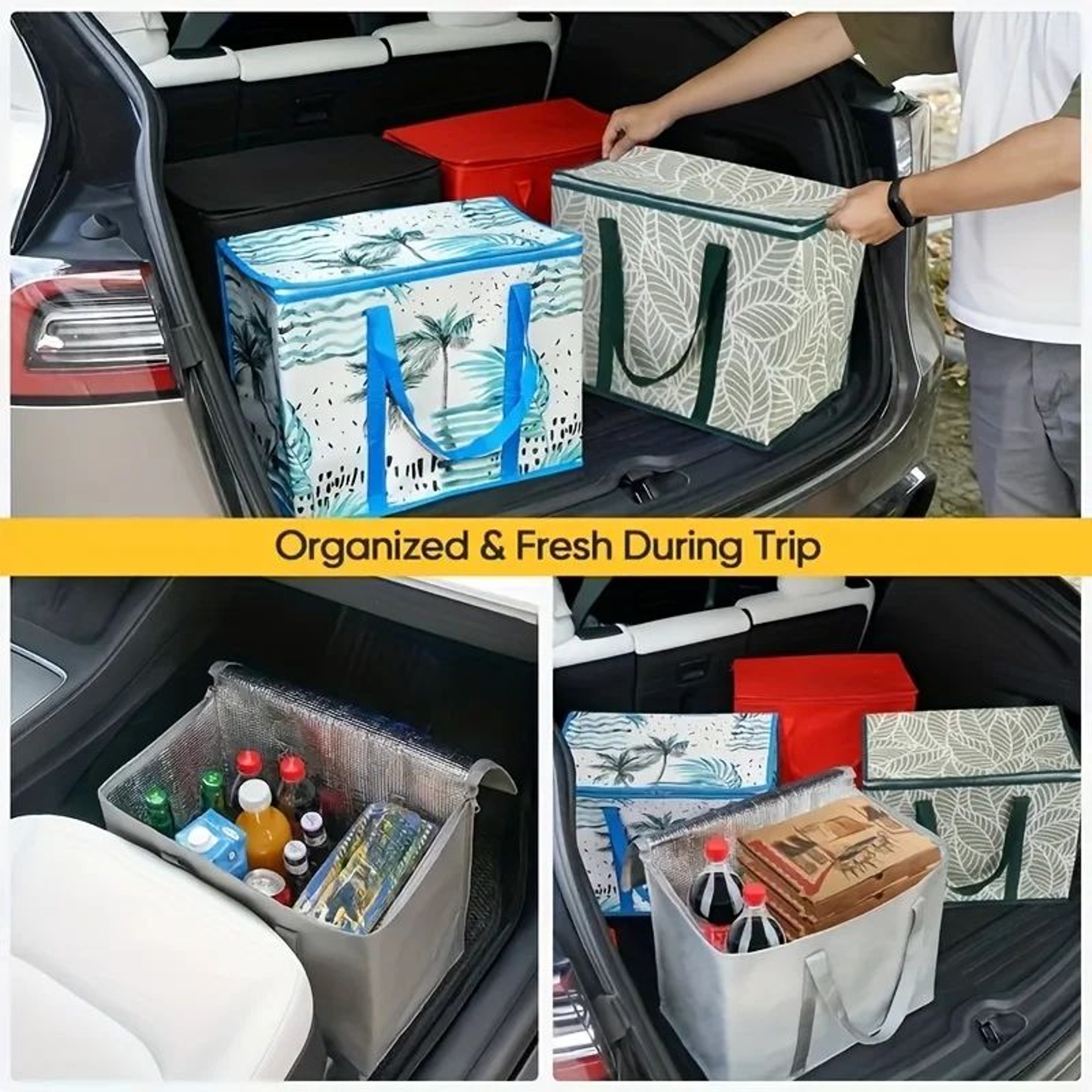 Large Insulated Grocery Bag  Reusable NonWoven Hot  Cold Food Carrier With Zipper Top Pockets  Spac 4