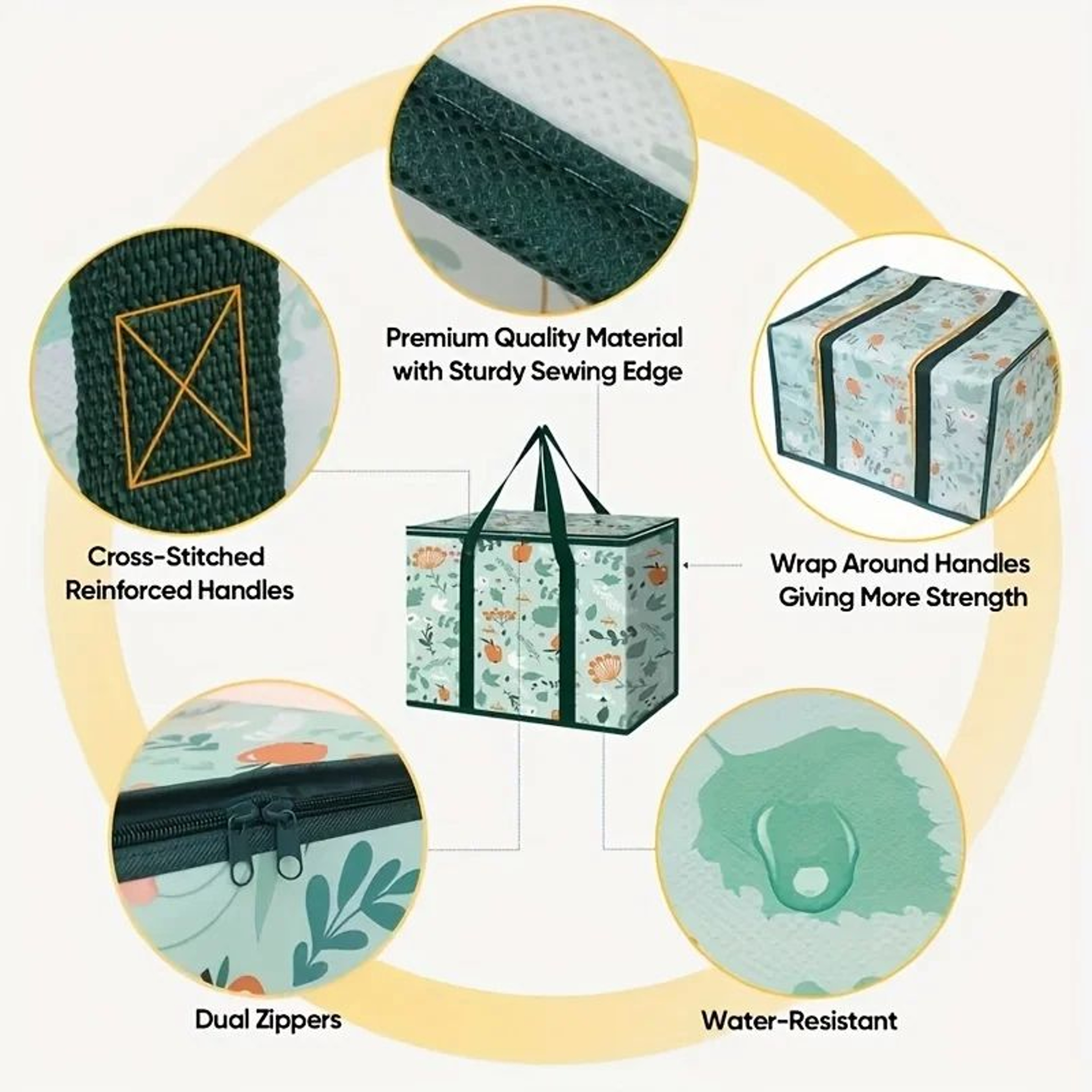 Large Insulated Grocery Bag  Reusable NonWoven Hot  Cold Food Carrier With Zipper Top Pockets  Spac 3