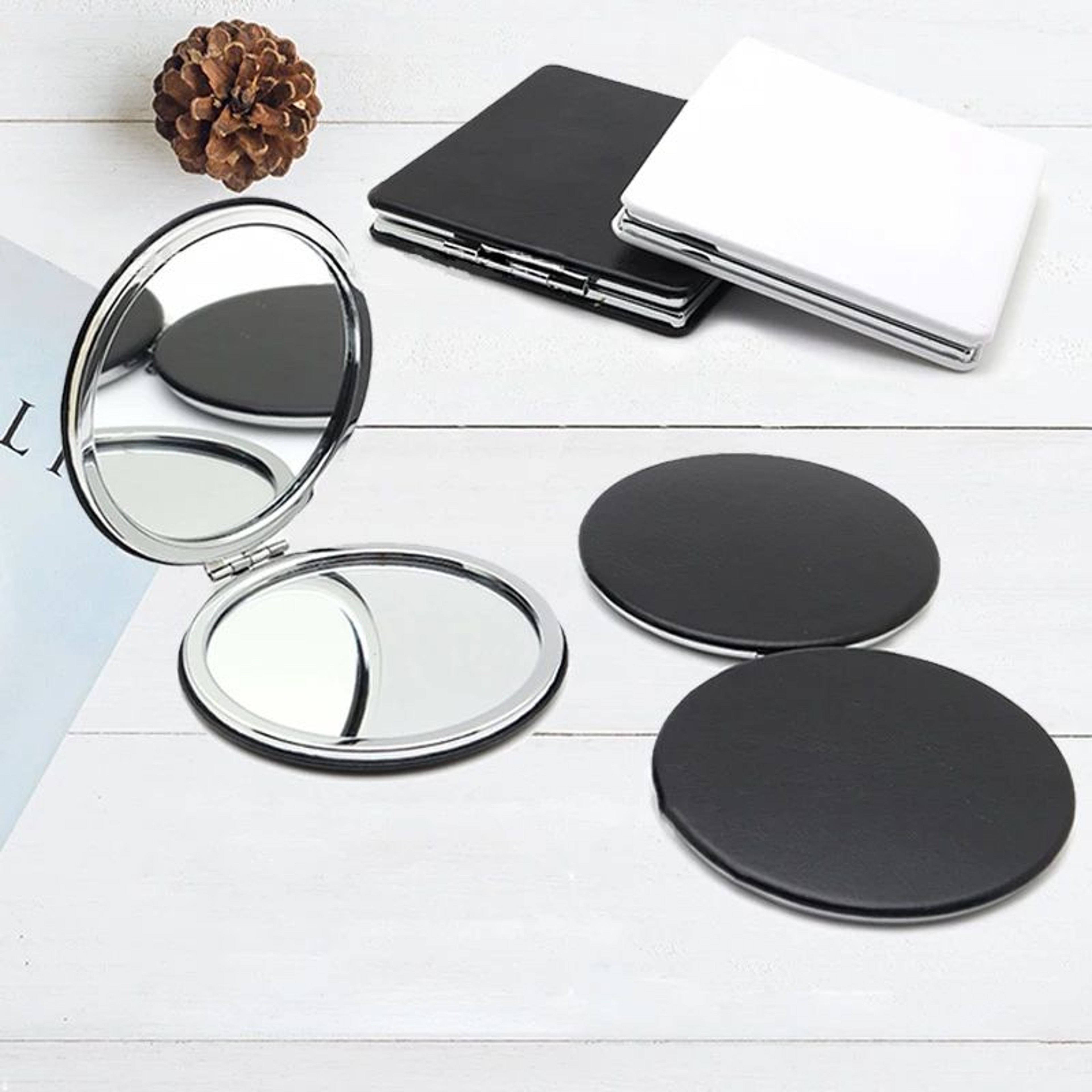 Compact DoubleSided Pocket Mirror  315 In Black Foldable Travel Vanity Mirror For Men Women Handbag 1