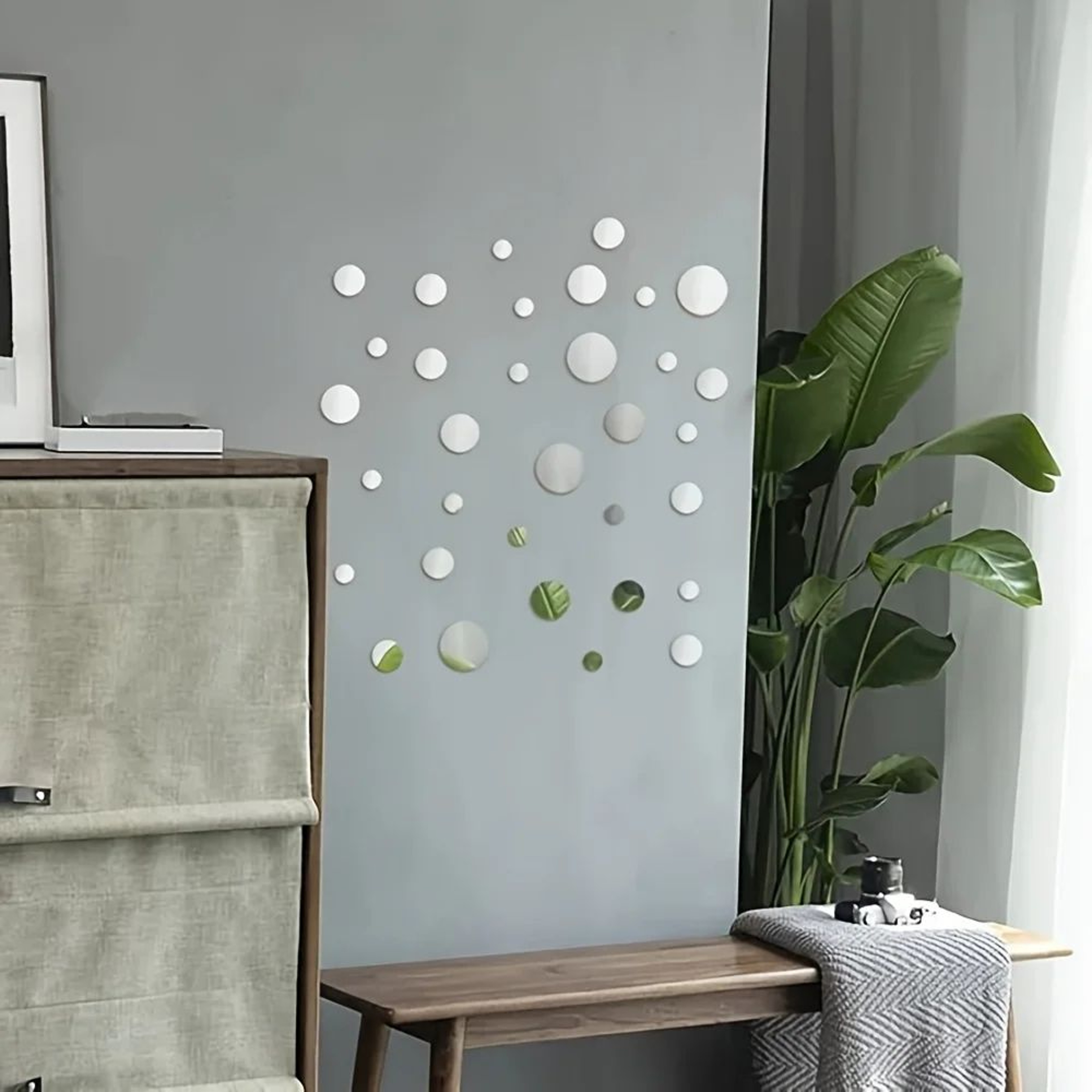 33pcs Round Acrylic Mirror Wall Decor  2D SelfAdhesive Cosmetic Mirror Tiles For Bedroom Bathroom   5