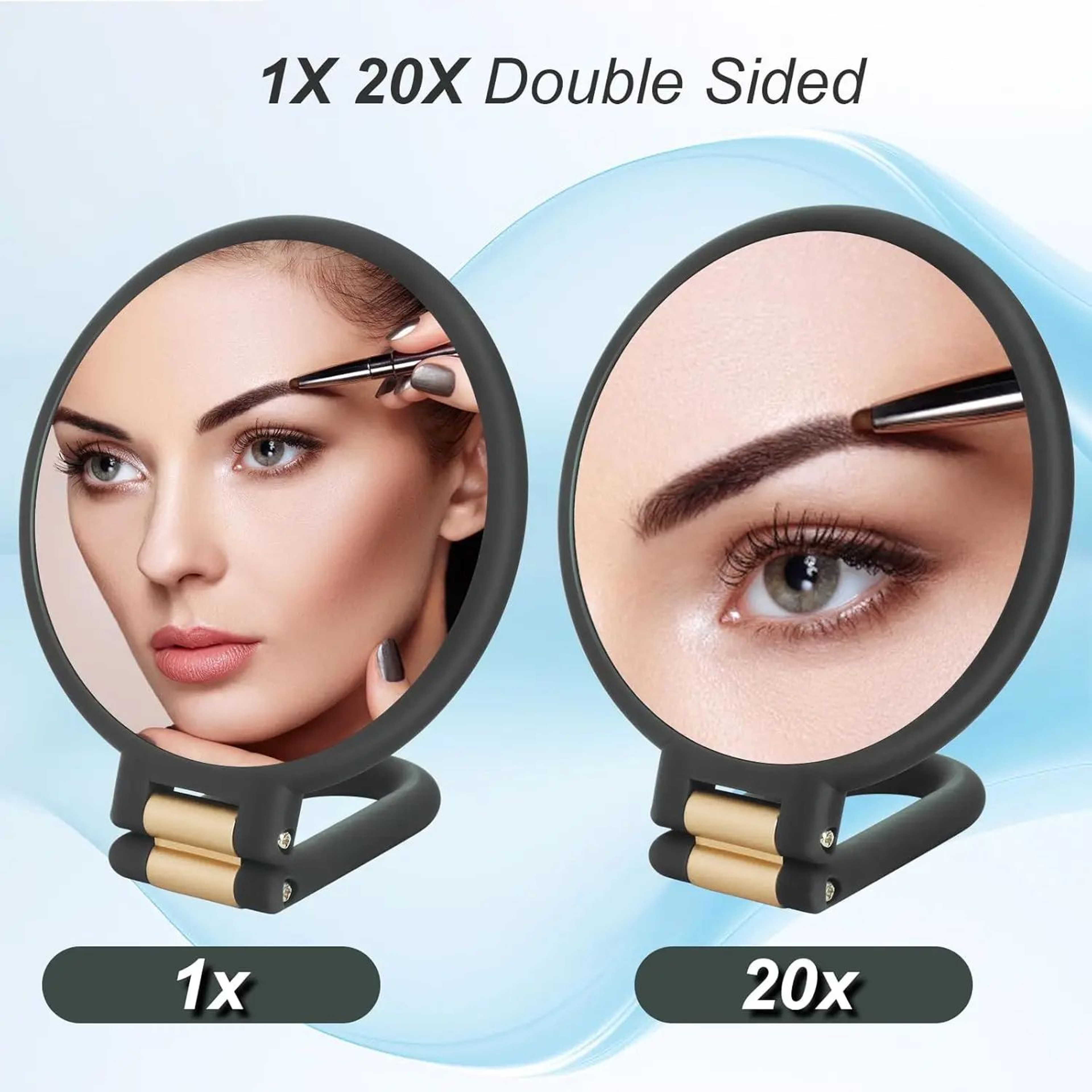 Foldable 20X1X Makeup Mirror  DoubleSided Magnifying Hand Mirror With 360 Handle Stand  Portable Tr 1