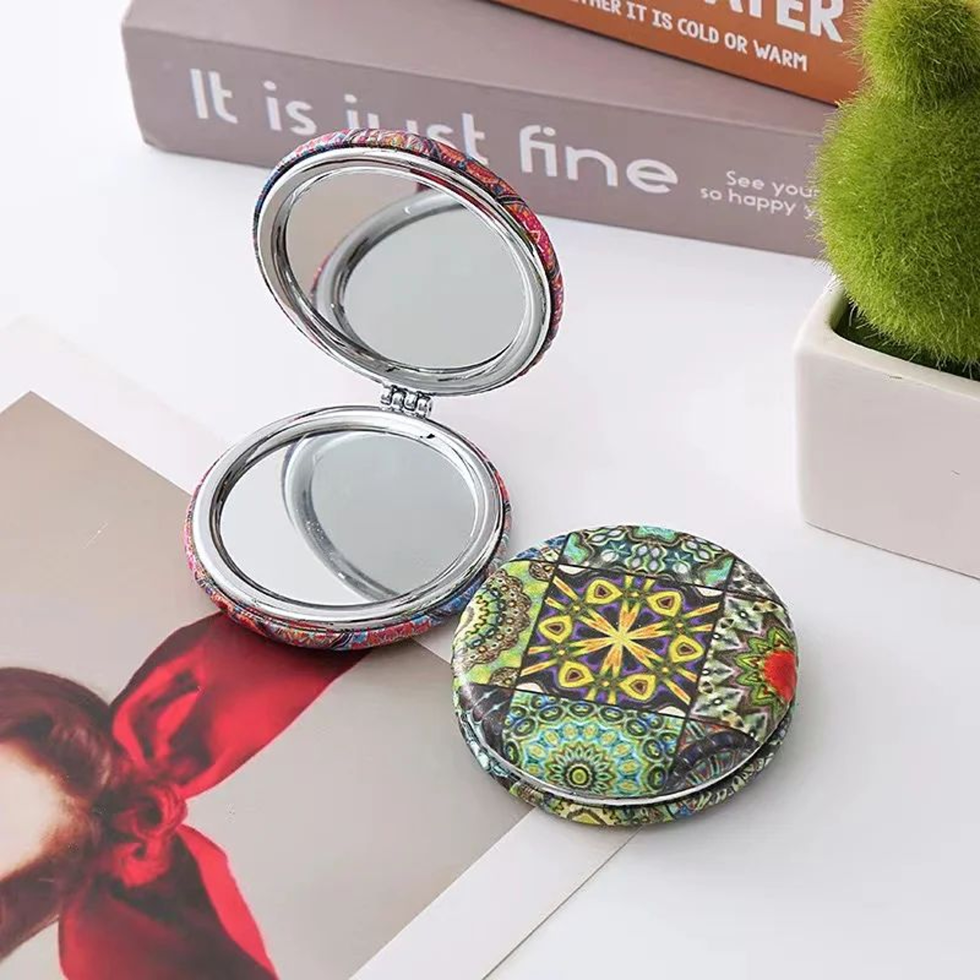 Bohemian Folding Round Cosmetic Mirror  Retro Portable Makeup Mirror For Travel Handbag Vanity  Dai 9