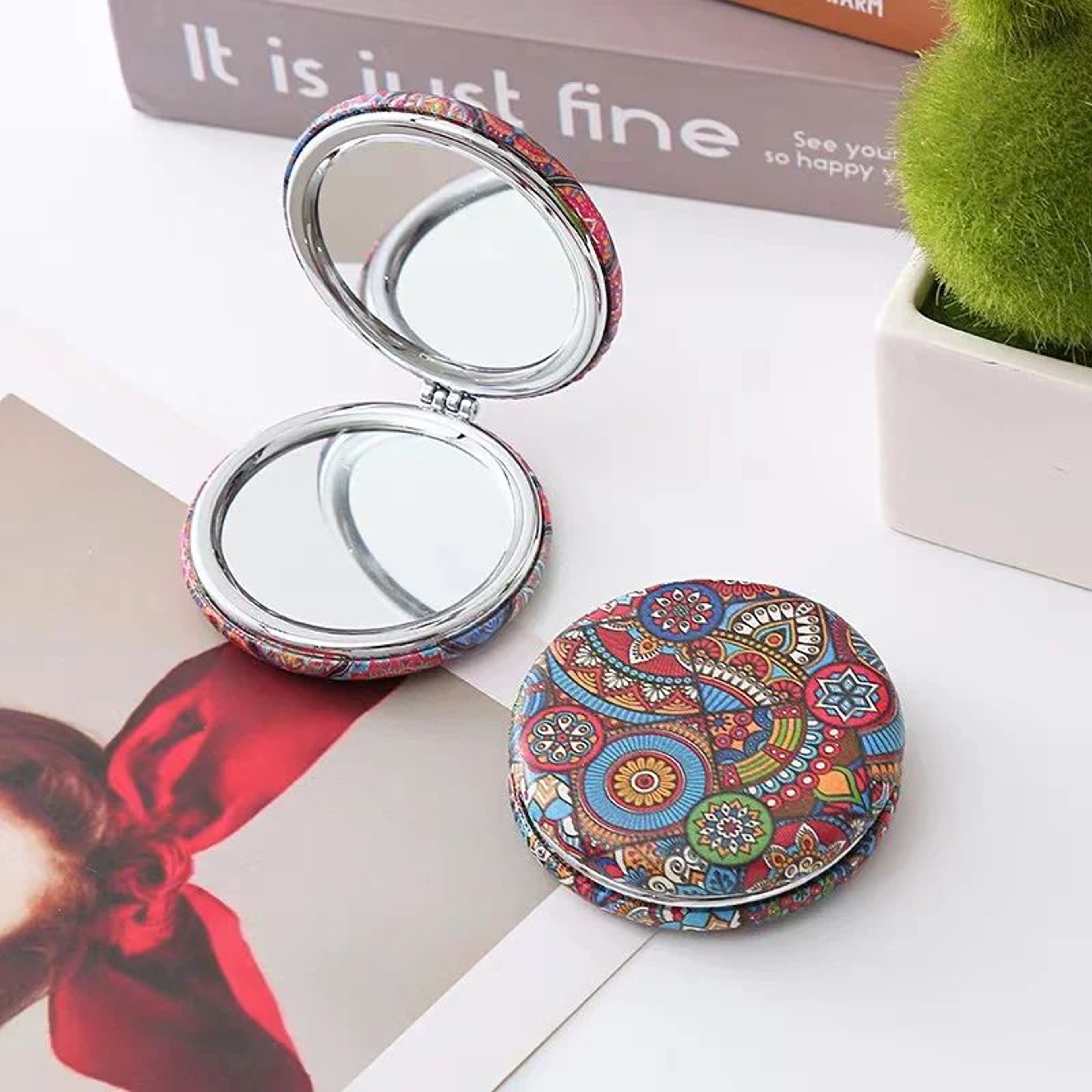Bohemian Folding Round Cosmetic Mirror  Retro Portable Makeup Mirror For Travel Handbag Vanity  Dai 8