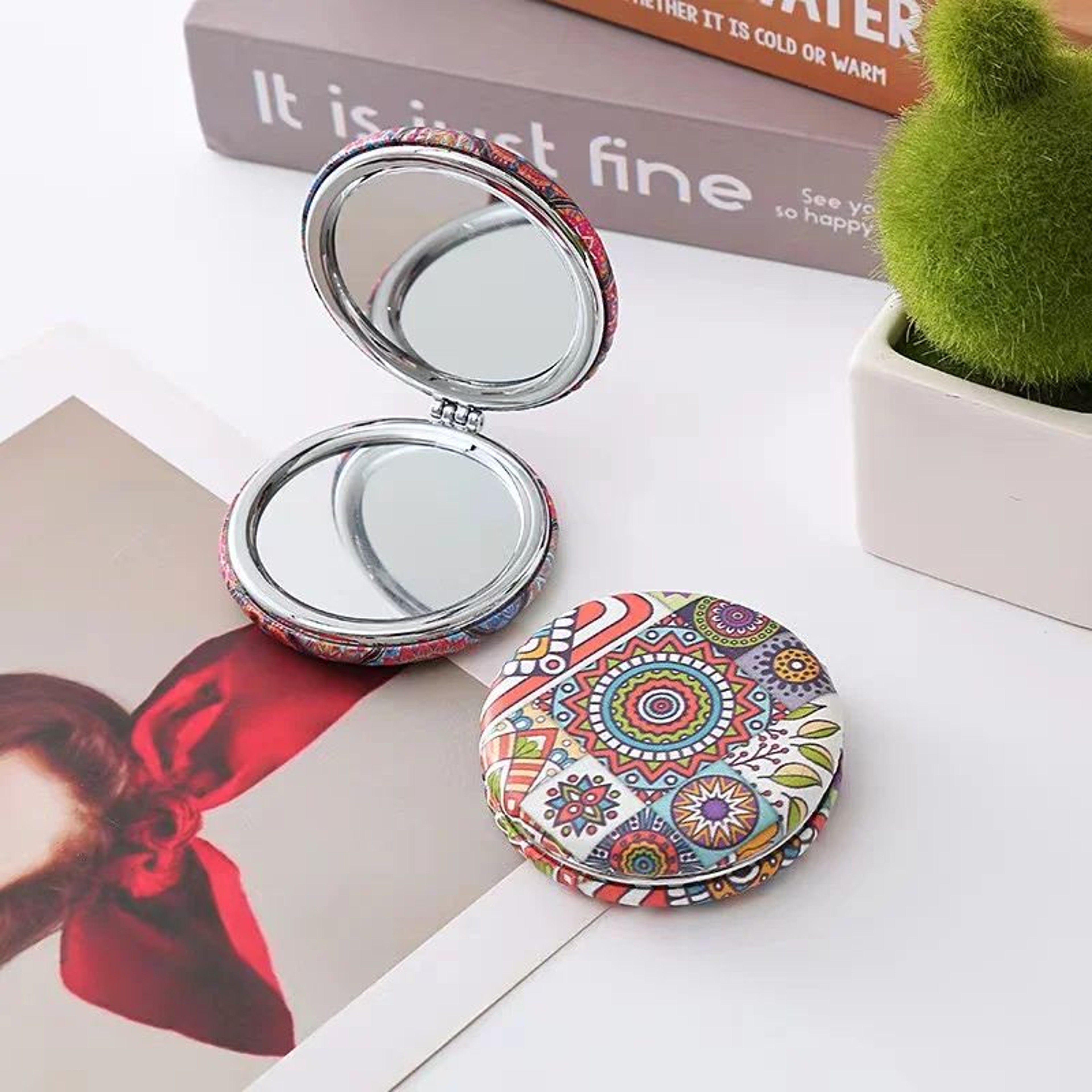 Bohemian Folding Round Cosmetic Mirror  Retro Portable Makeup Mirror For Travel Handbag Vanity  Dai 10