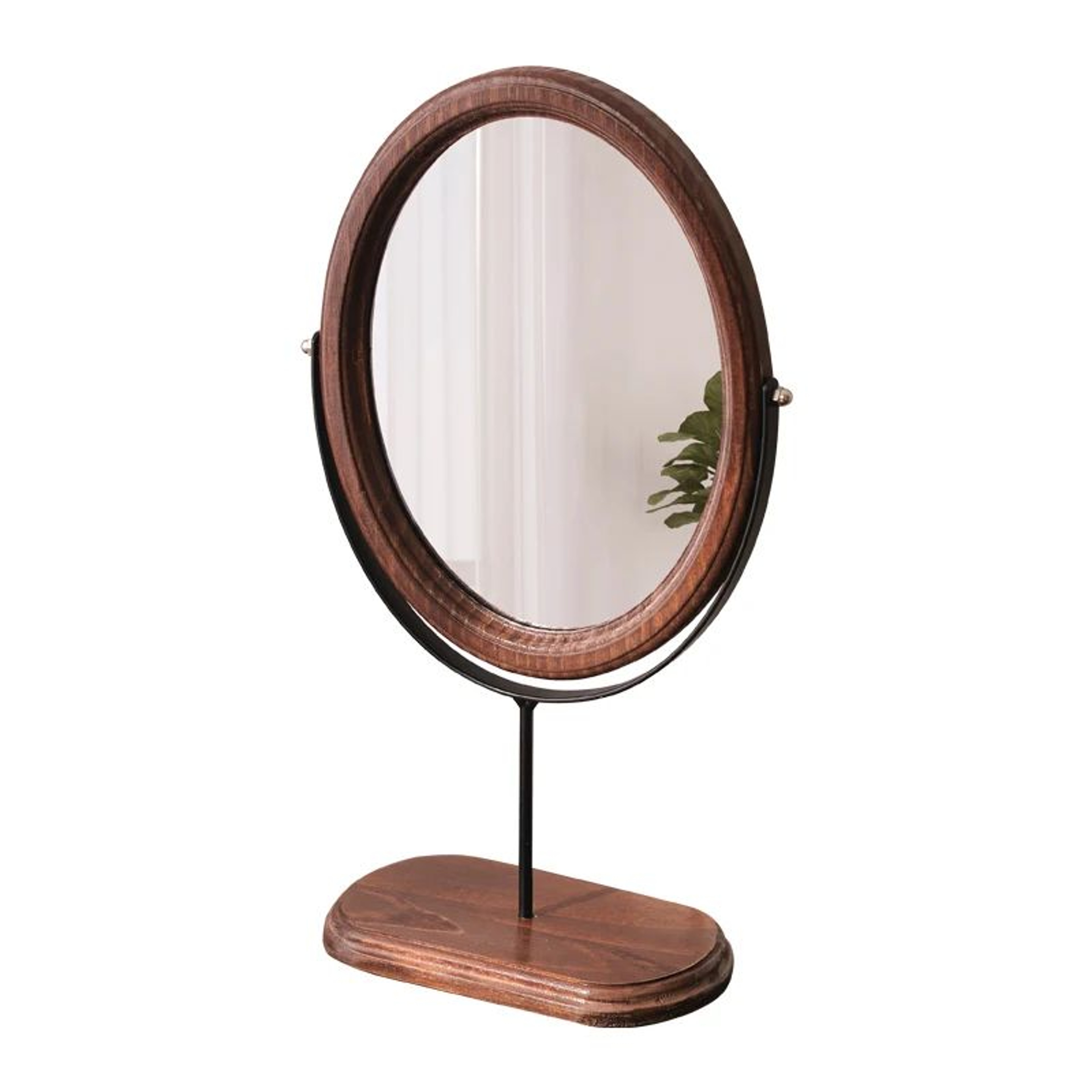 Wooden Oval Desktop Vanity Mirror  Retro Makeup Mirror For Bedroom Dorm Room Dresser  Tabletop Beau 4