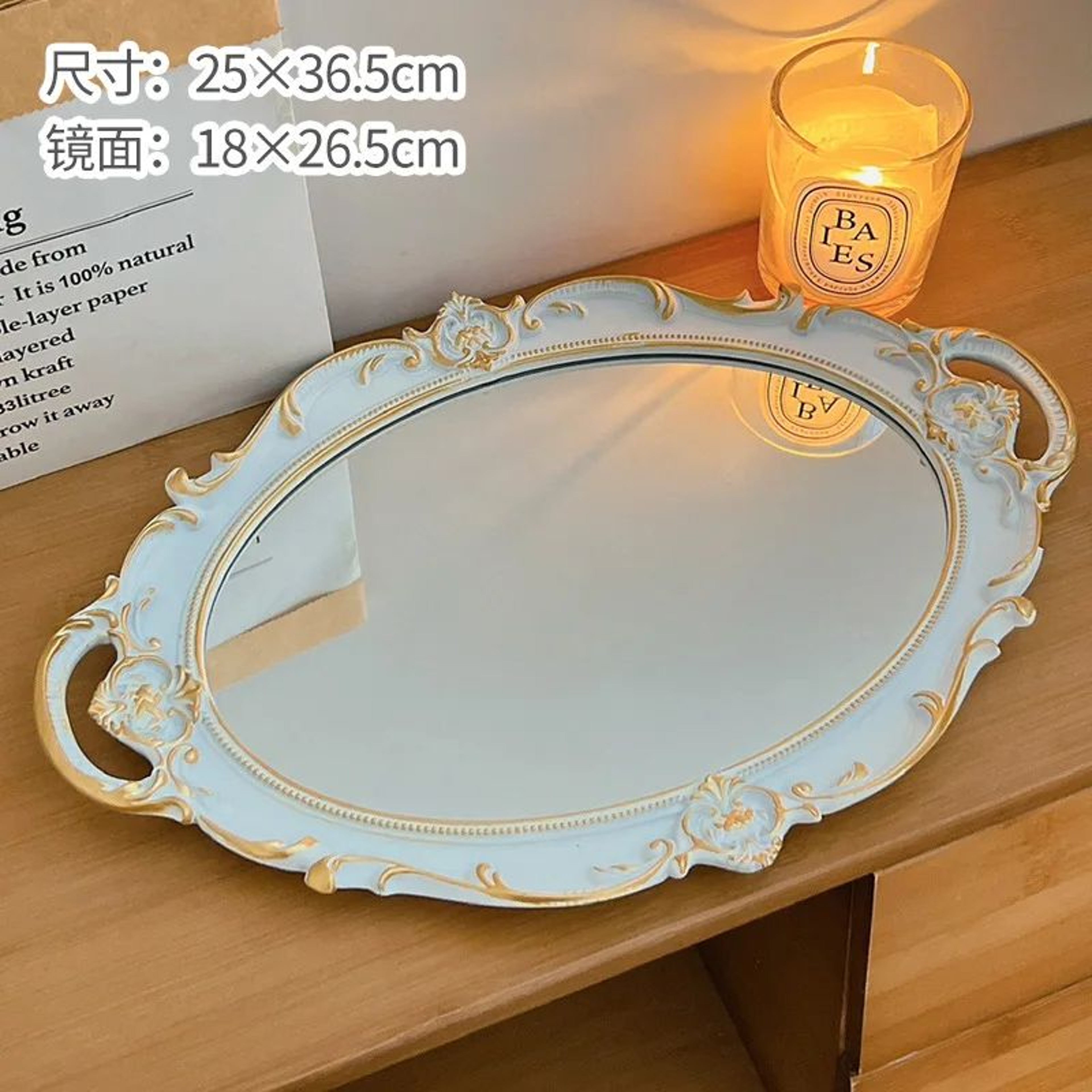 French Retro Desktop Makeup Mirror  Vintage Vanity Decor With Jewelry Storage Tray For Bedroom Dres 10