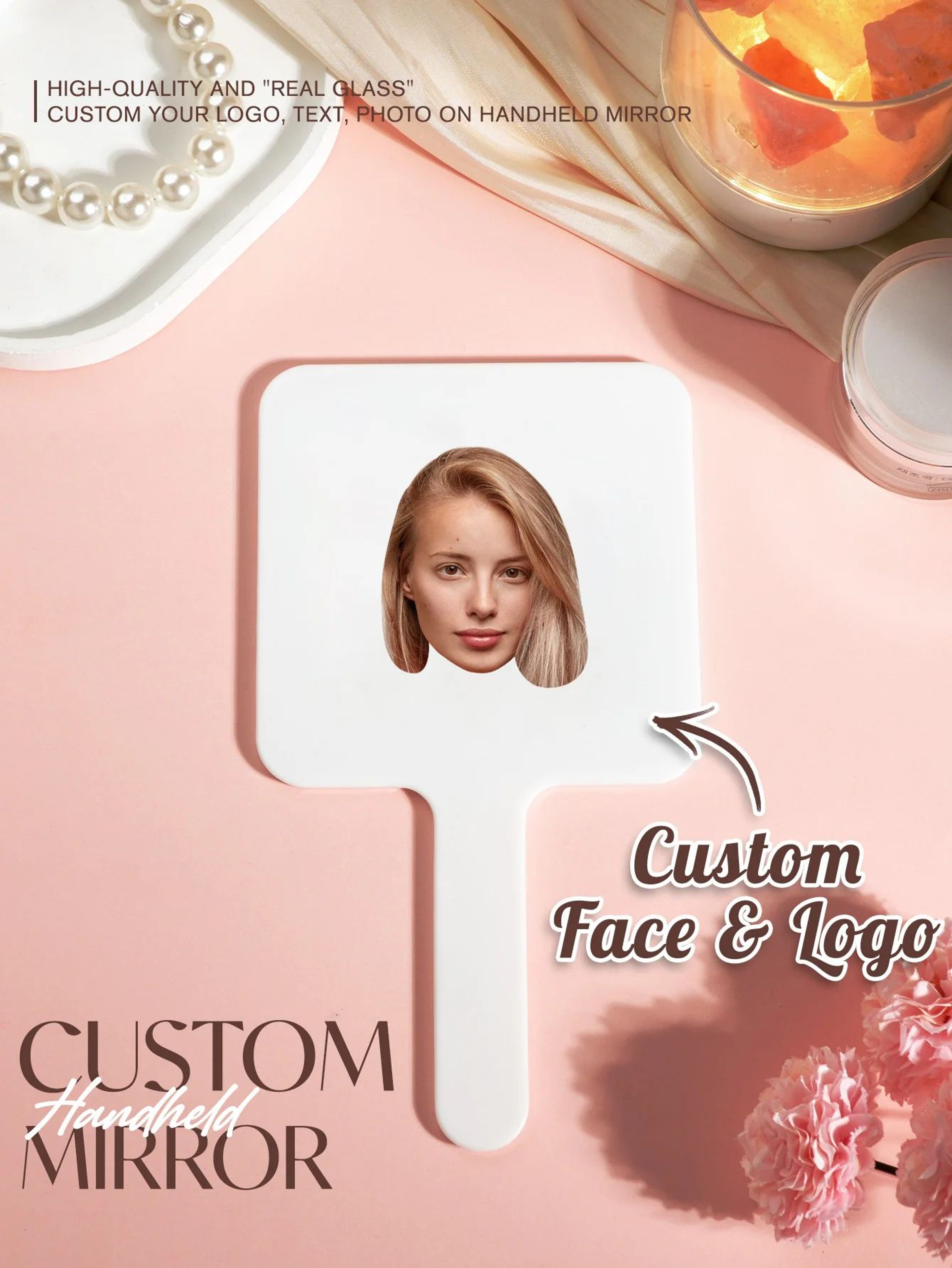 Personalized Handheld Makeup Mirror  Custom Text Photo Or Logo Compact Mirror For Travel Office Dai 3