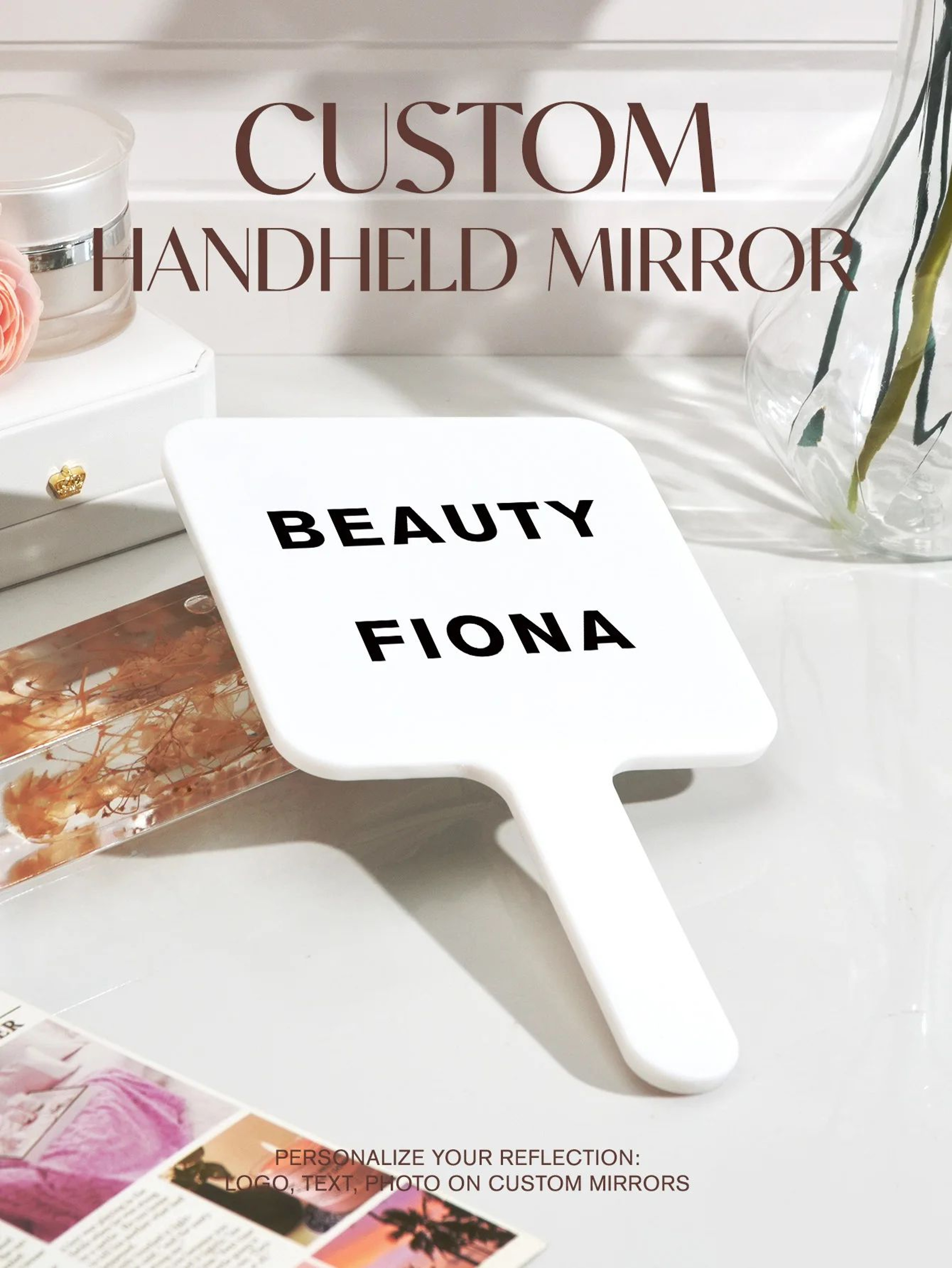 Personalized Handheld Makeup Mirror  Custom Text Photo Or Logo Compact Mirror For Travel Office Dai 4