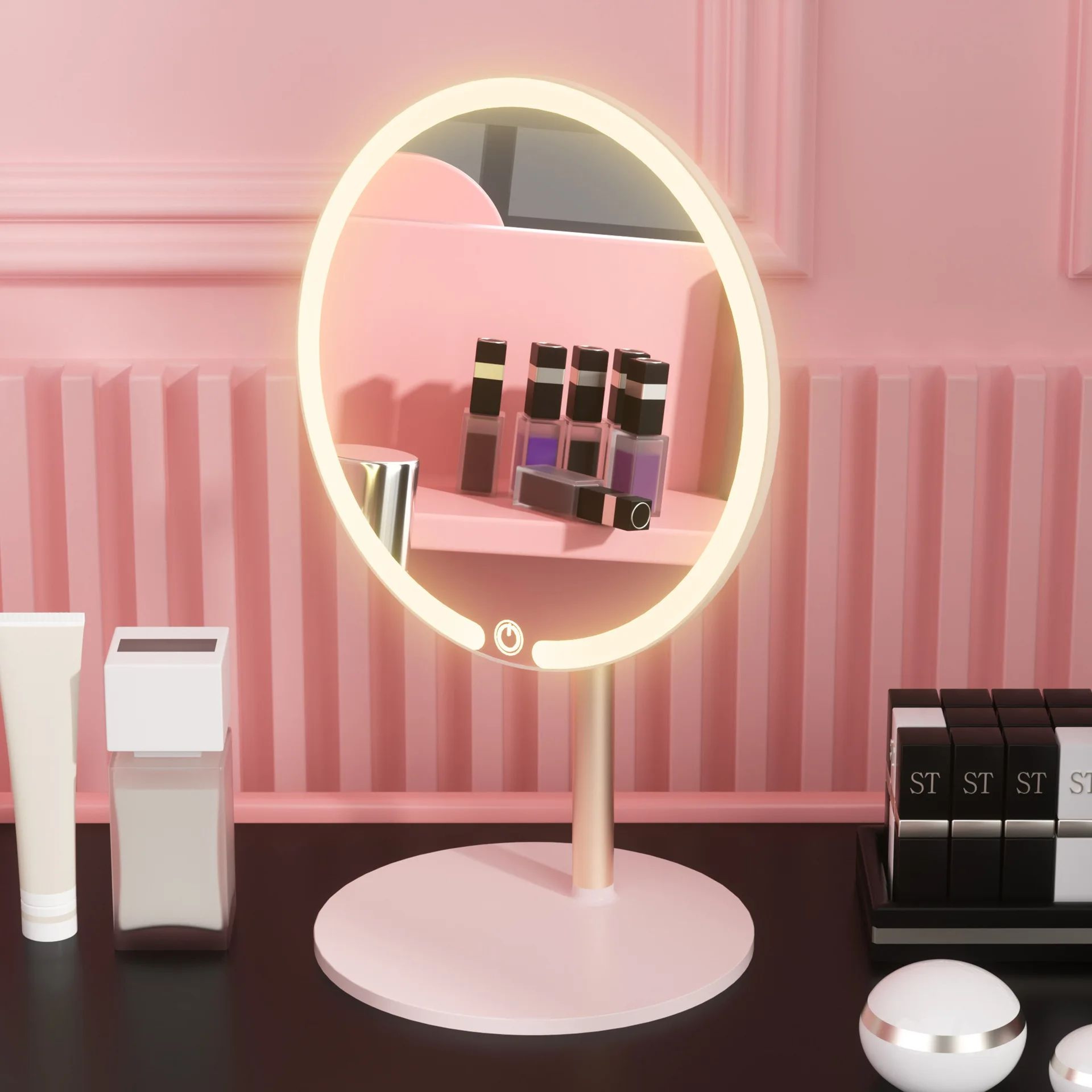 Round LED Makeup Vanity Mirror  Lighted Desktop Beauty Mirror For Makeup Skincare Bathroom  Dressin 2