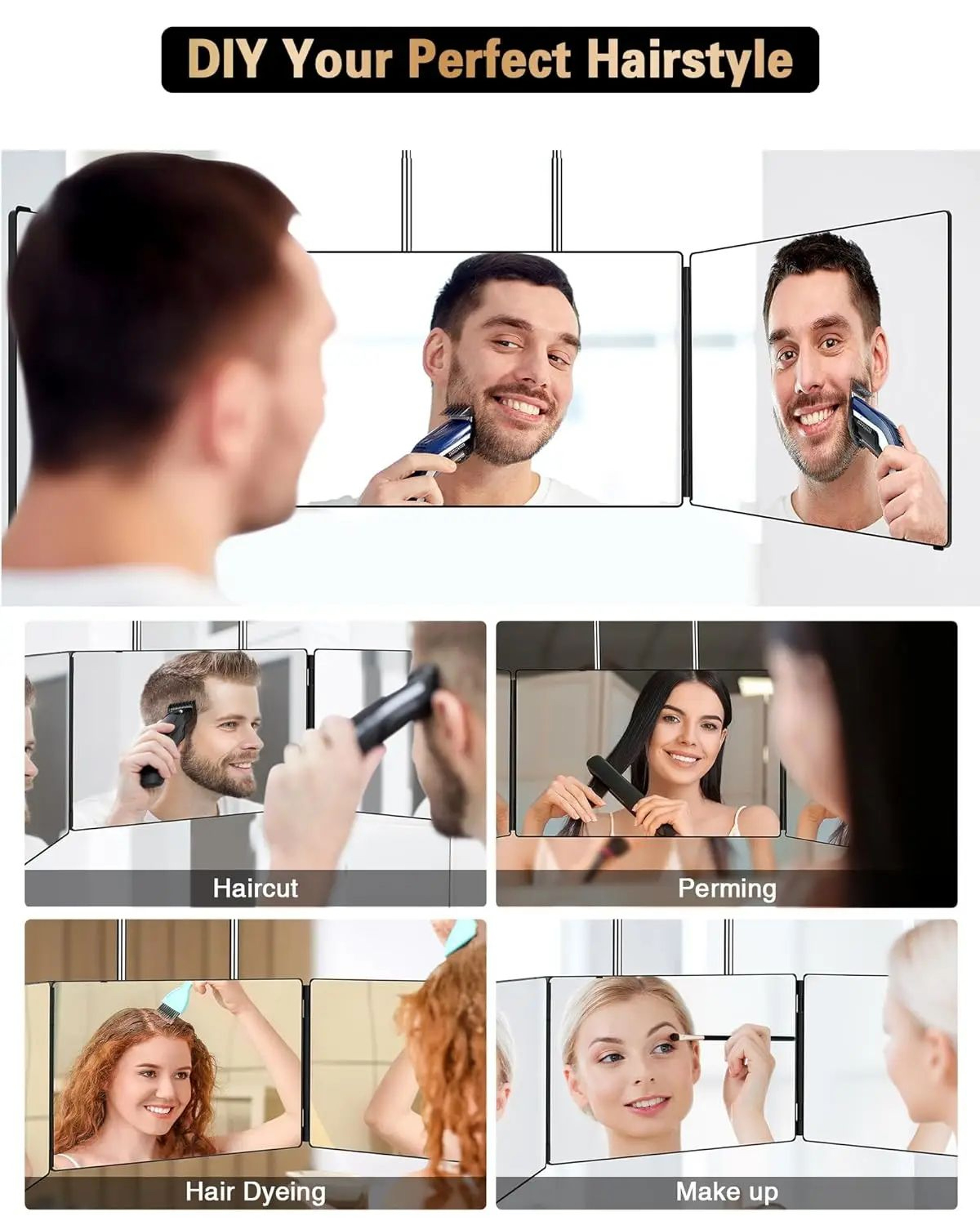 360 Trifold Self Haircut Mirror  Adjustable 3 Way Barber Mirror For Hair Cutting Braiding Shaving   2