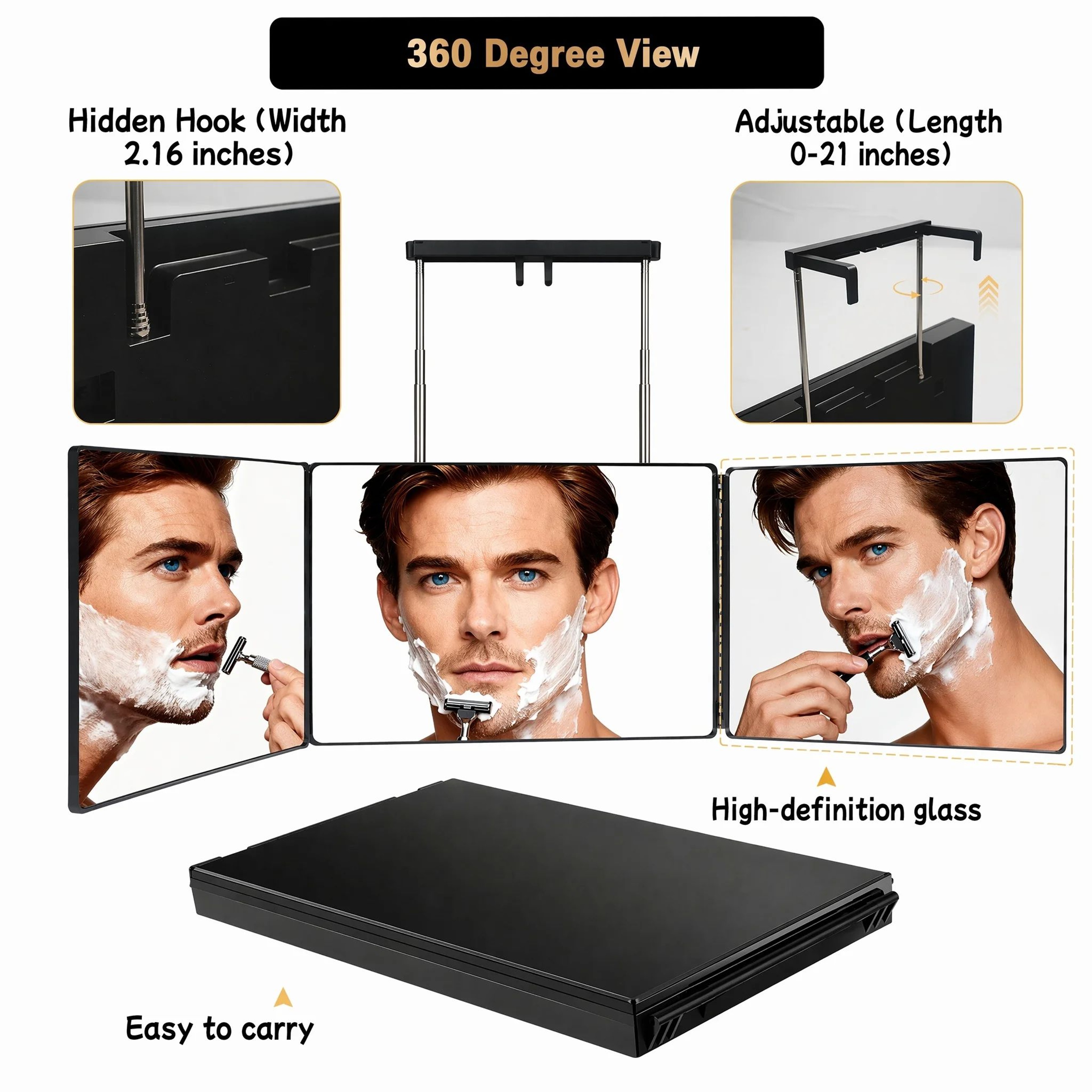 360 Trifold Self Haircut Mirror  Adjustable 3 Way Barber Mirror For Hair Cutting Braiding Shaving   4