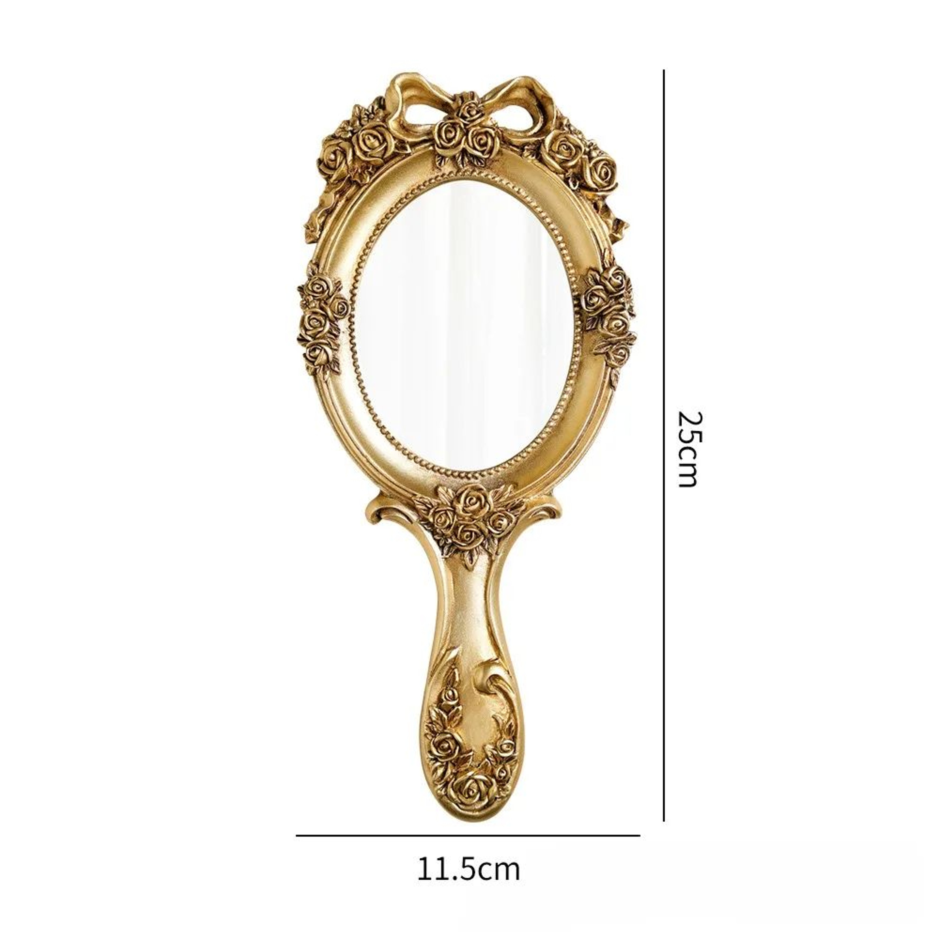 Vintage Rose Handheld Vanity Mirror  Portable Oval Resin Makeup Mirror With Embossed Floral Design  6