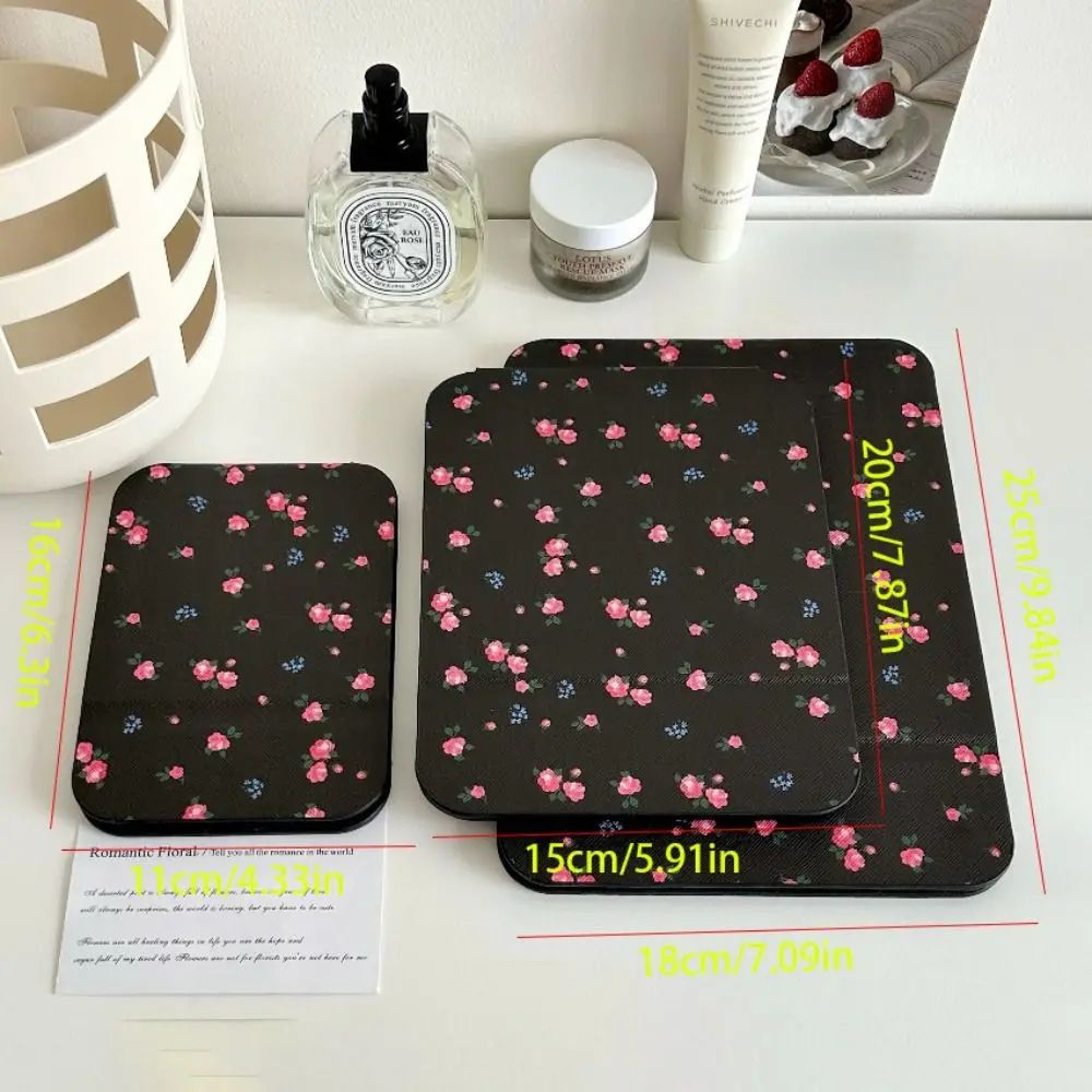 PU Leather Folding Makeup Mirror  Portable Desktop Vanity Stand Mirror For Travel Makeup Skincare   4