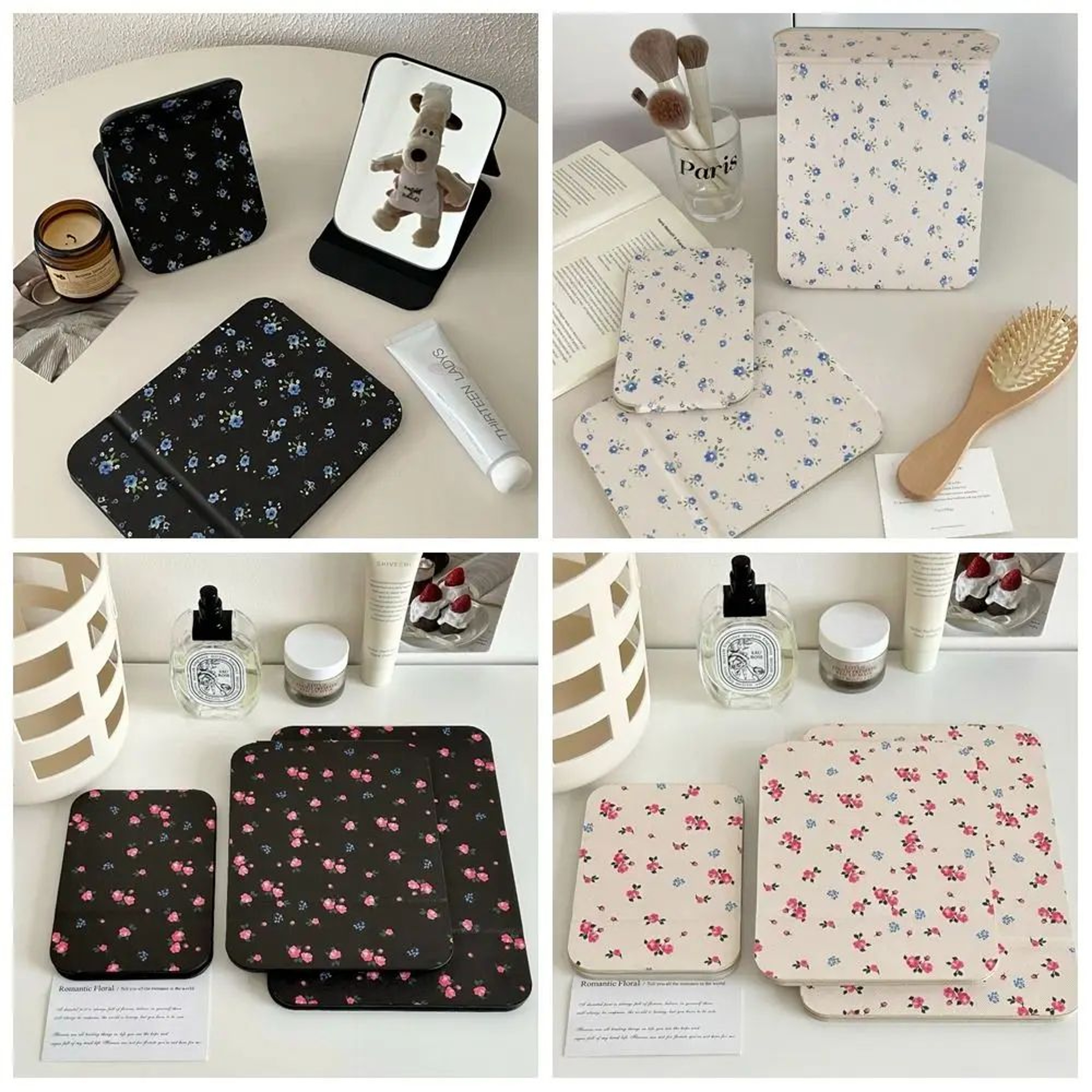PU Leather Folding Makeup Mirror  Portable Desktop Vanity Stand Mirror For Travel Makeup Skincare   5