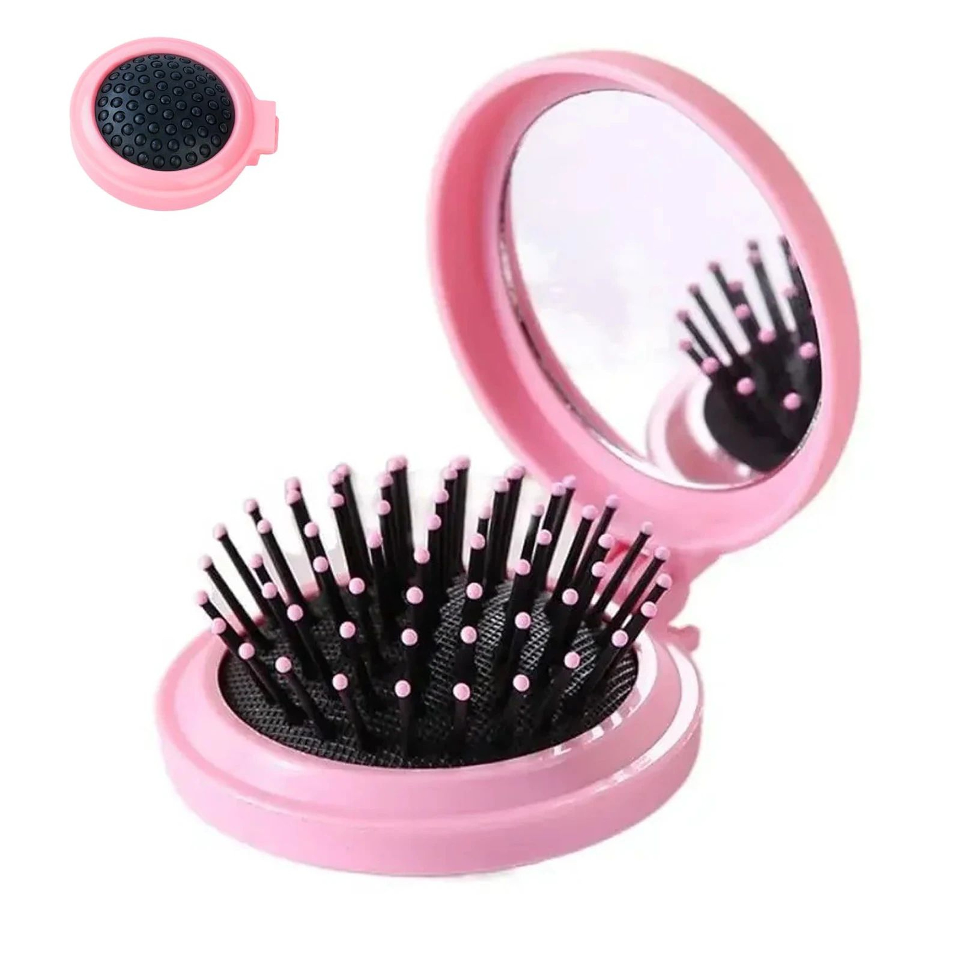 Mini Folding Travel Hair Brush With Mirror  236 In Round Pocket Air Cushion Comb For Women Girls Ha 0