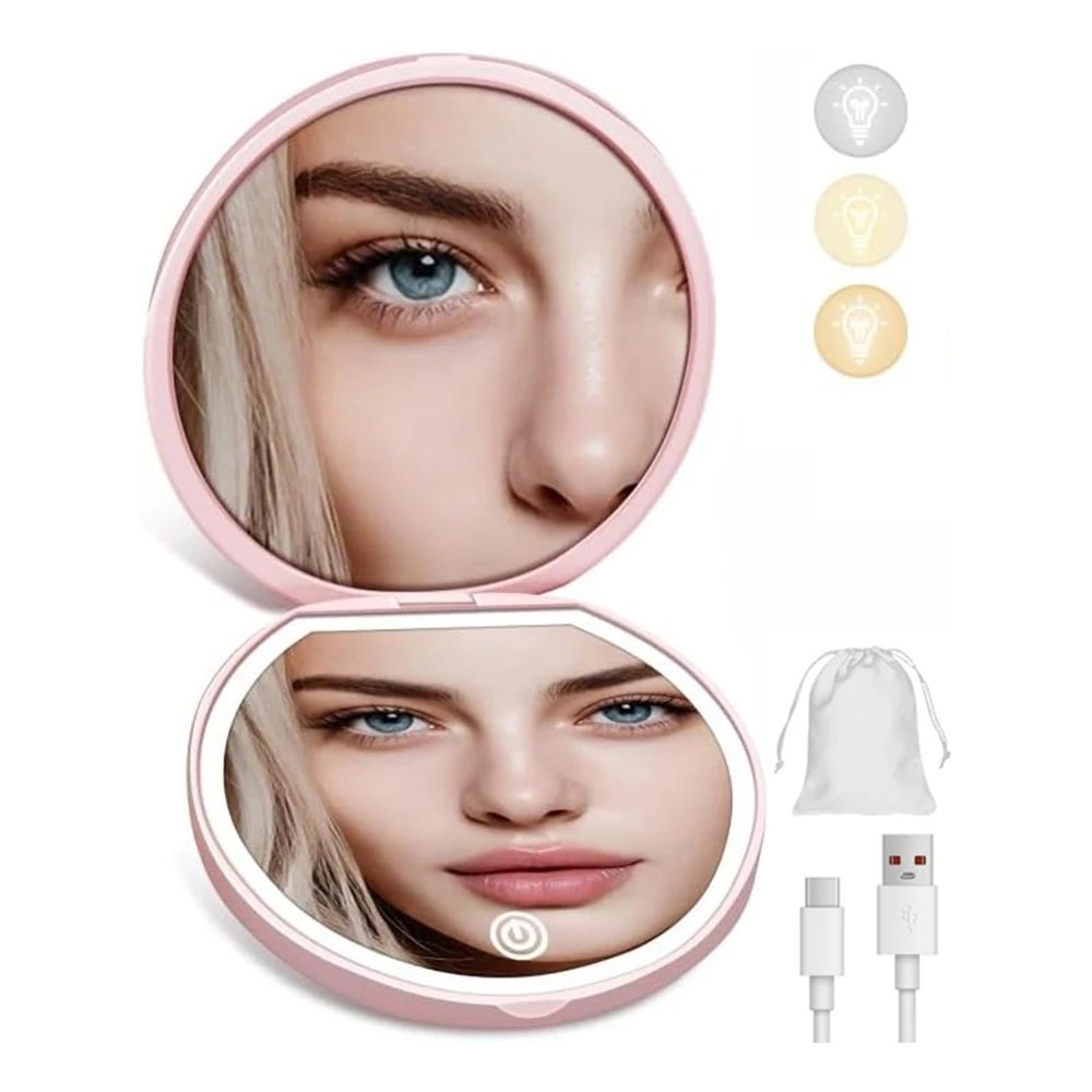 10X Magnifying Pocket Makeup Mirror  Detachable Folding Handheld Compact Travel Mirror With Light A 7