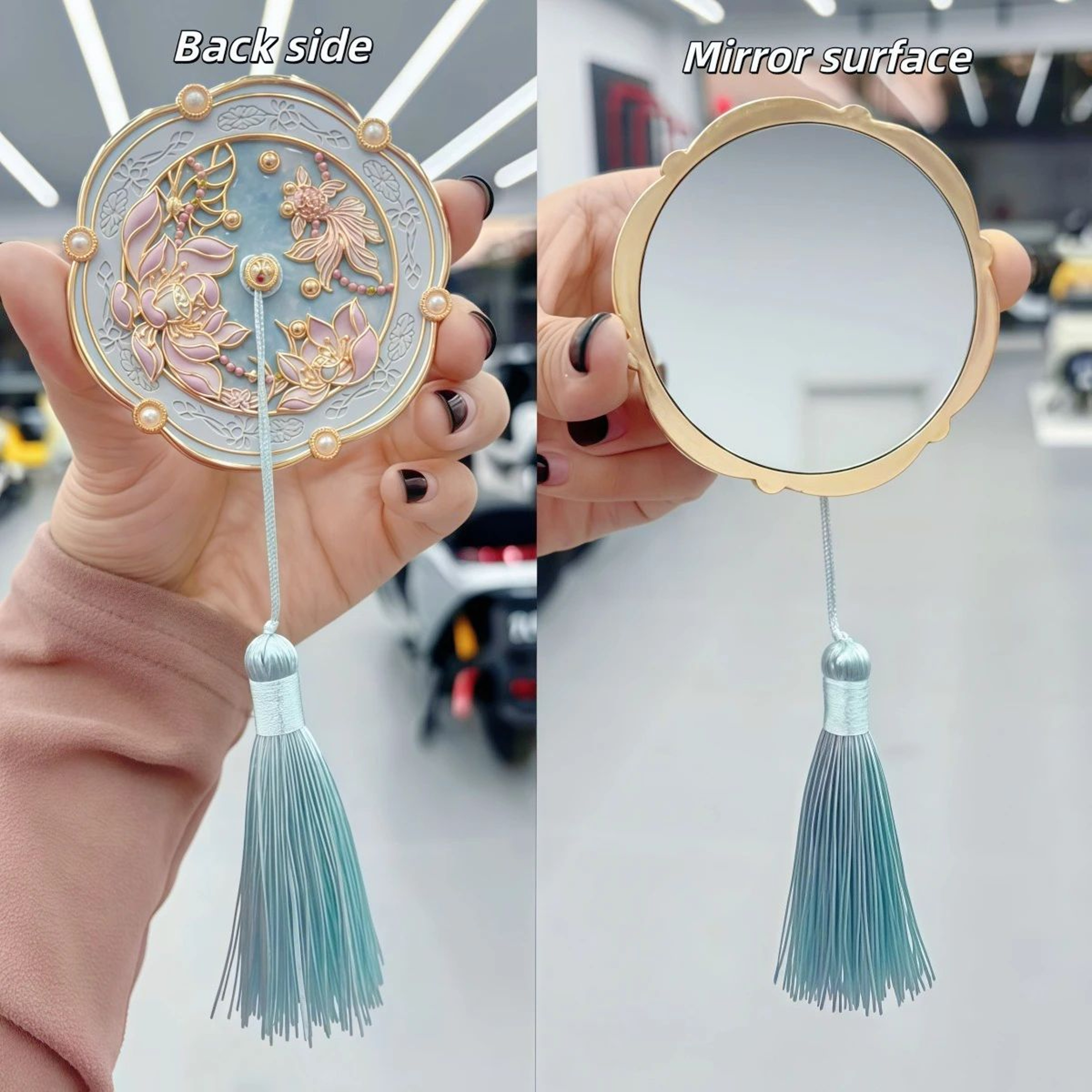 Lotus Goldfish Portable Makeup Mirror  Chinese Style Compact Travel Vanity Mirror Beijing Souvenir  5