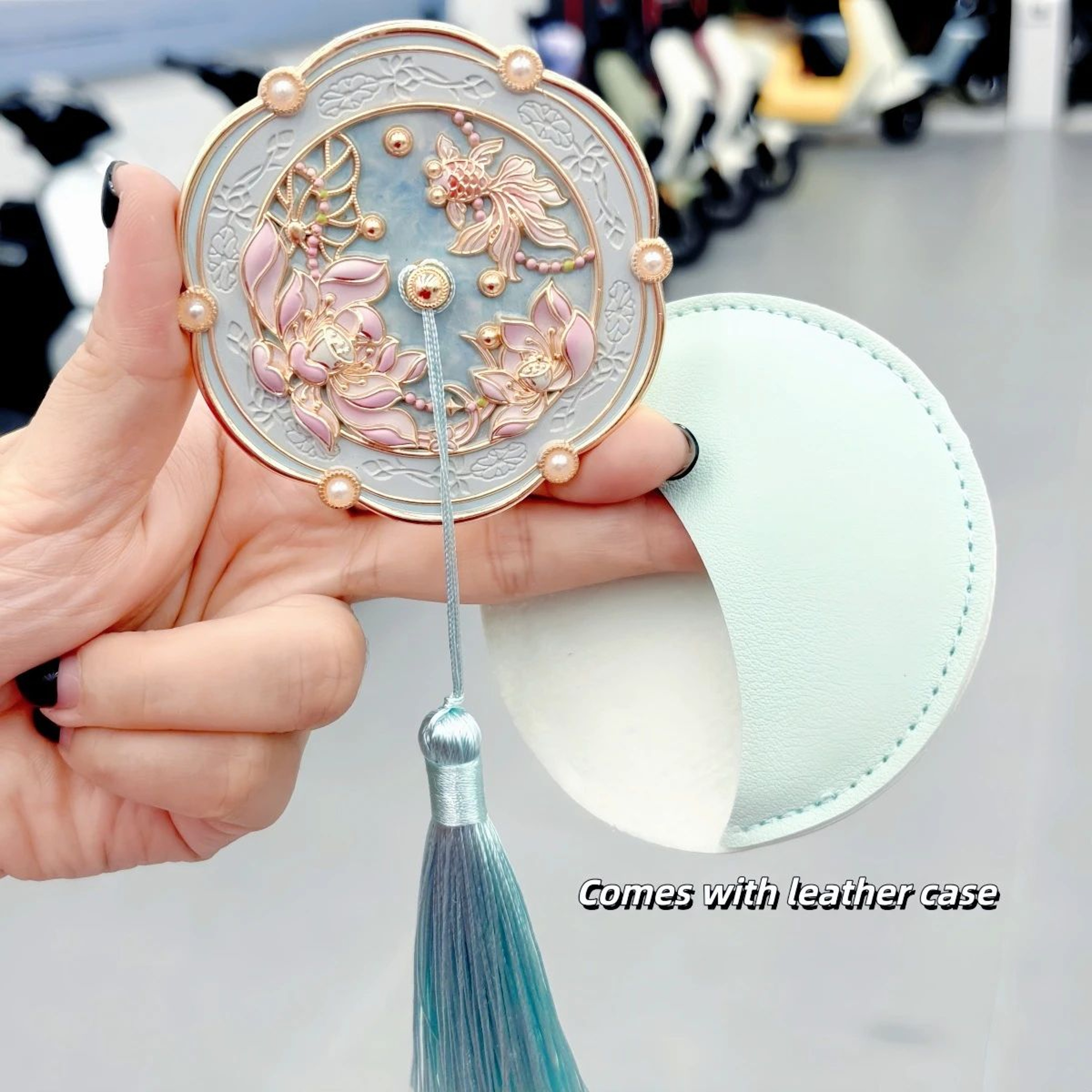 Lotus Goldfish Portable Makeup Mirror  Chinese Style Compact Travel Vanity Mirror Beijing Souvenir  6