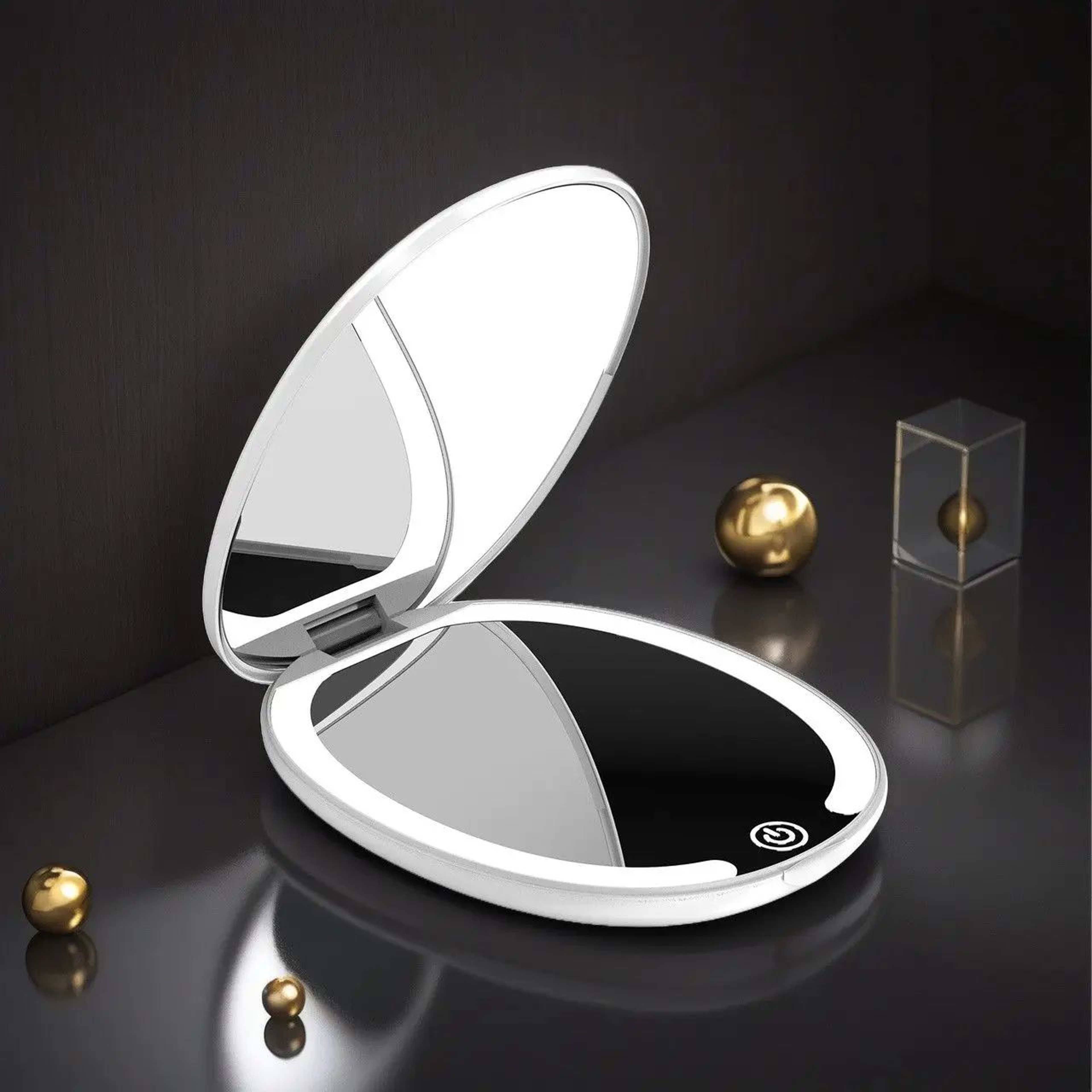 LED Folding Makeup Mirror  TriColor Light DoubleSided 5X Magnifying Portable Vanity Mirror For Trav 7