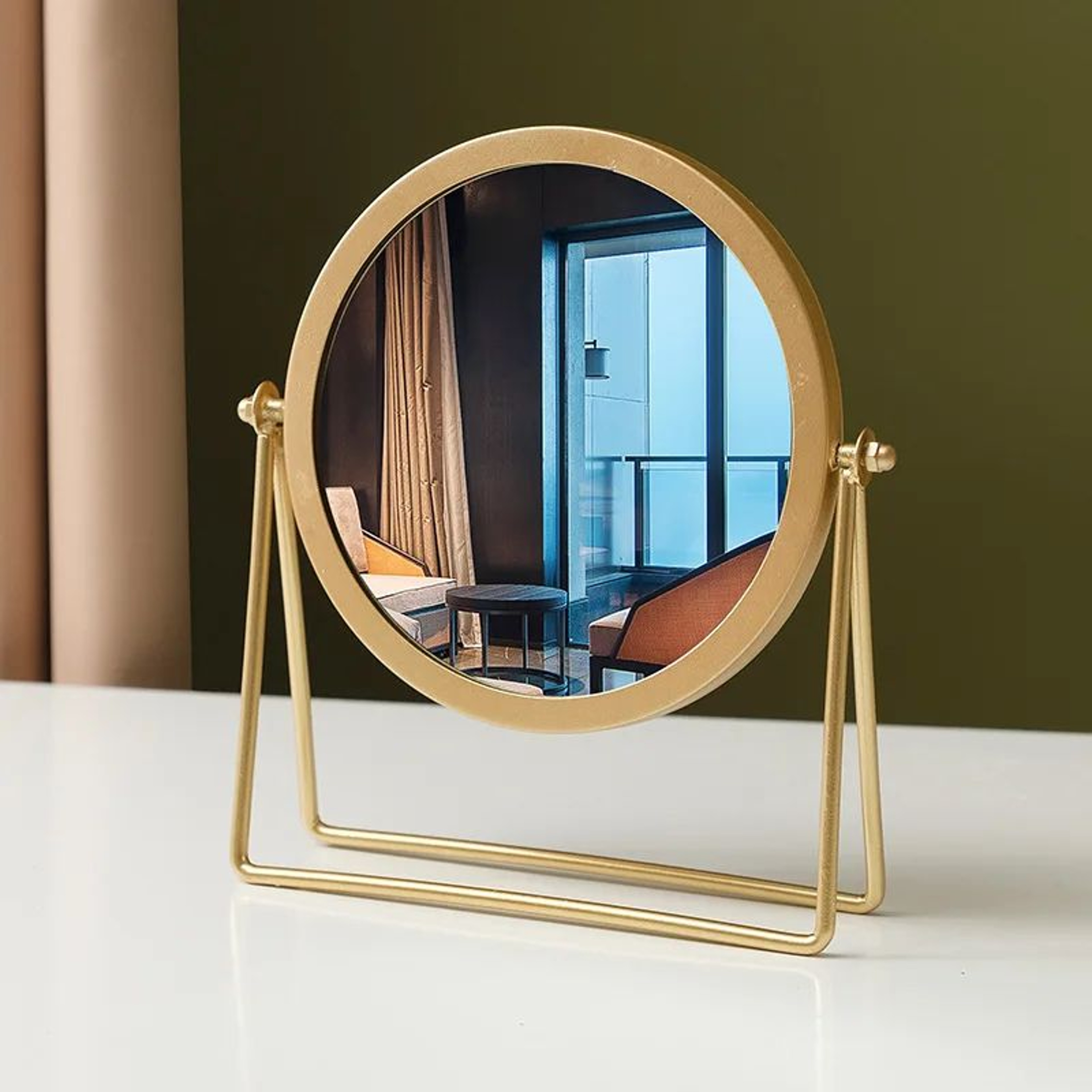 Retro Metal Vanity Makeup Mirror  European American Style Rotating Round Desktop Dressing Mirror Fo 1