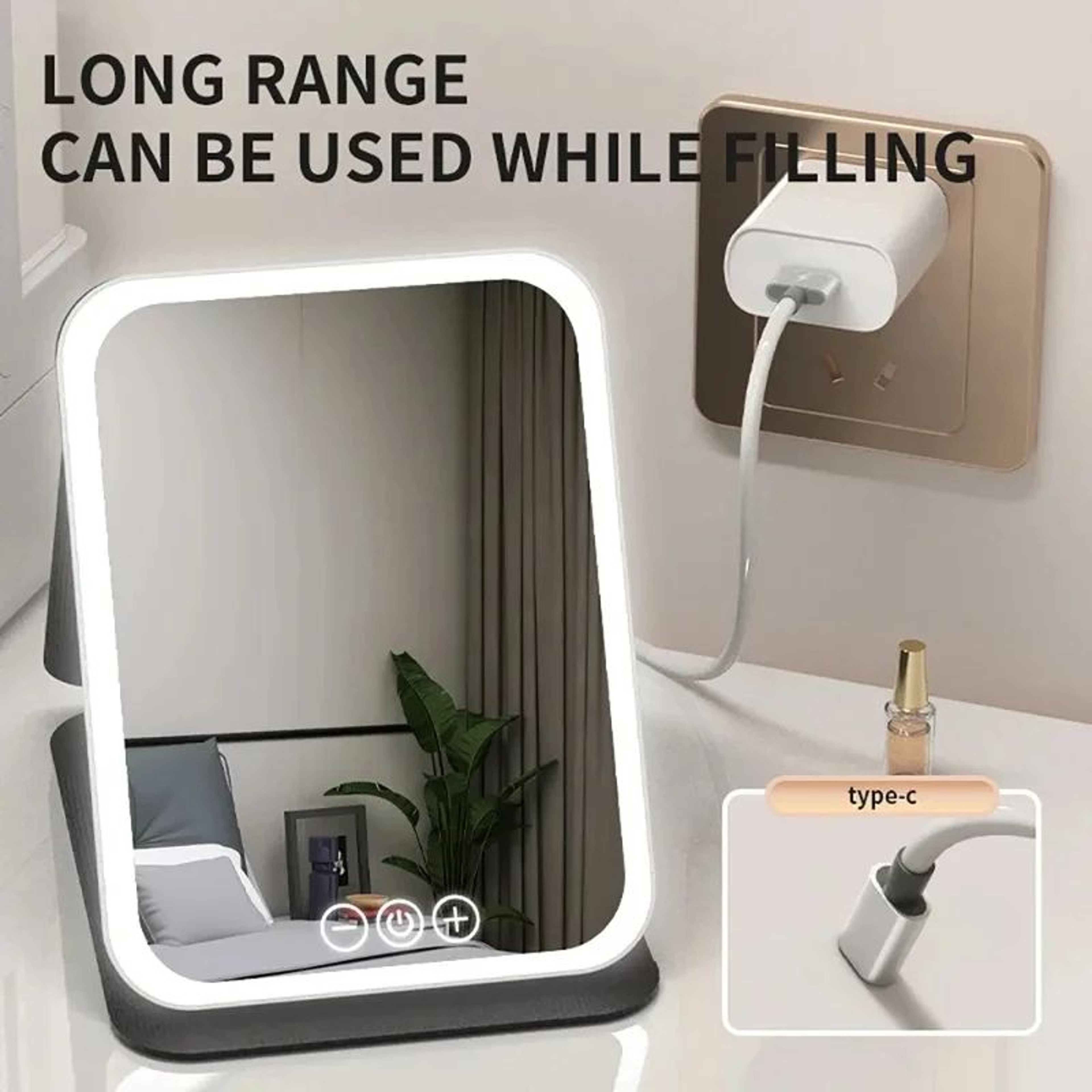 Rechargeable LED Makeup Mirror  3Color Dimmable Touch Screen Foldable Lighted Vanity Mirror For Tra