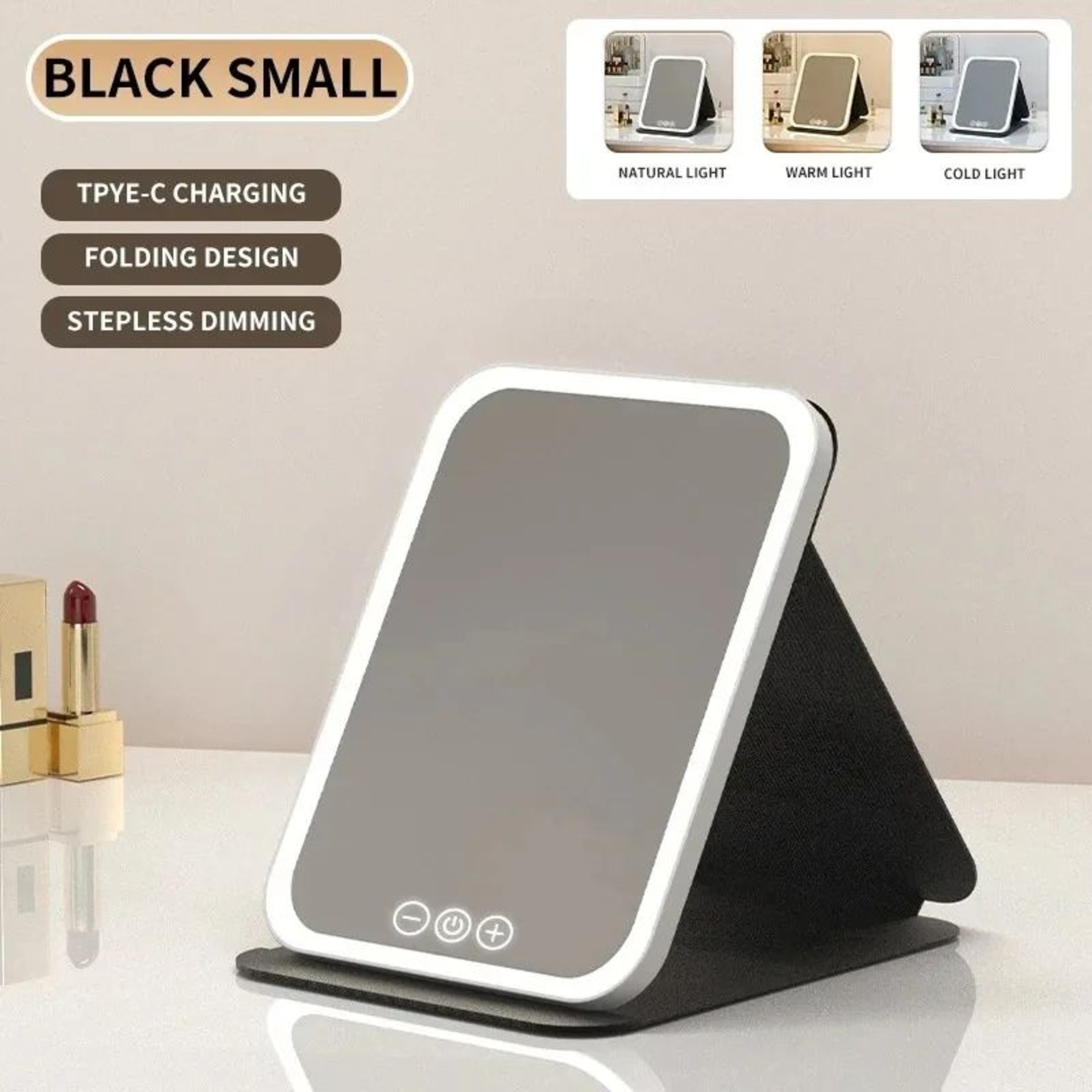 Rechargeable LED Makeup Mirror  3Color Dimmable Touch Screen Foldable Lighted Vanity Mirror For Tra 6