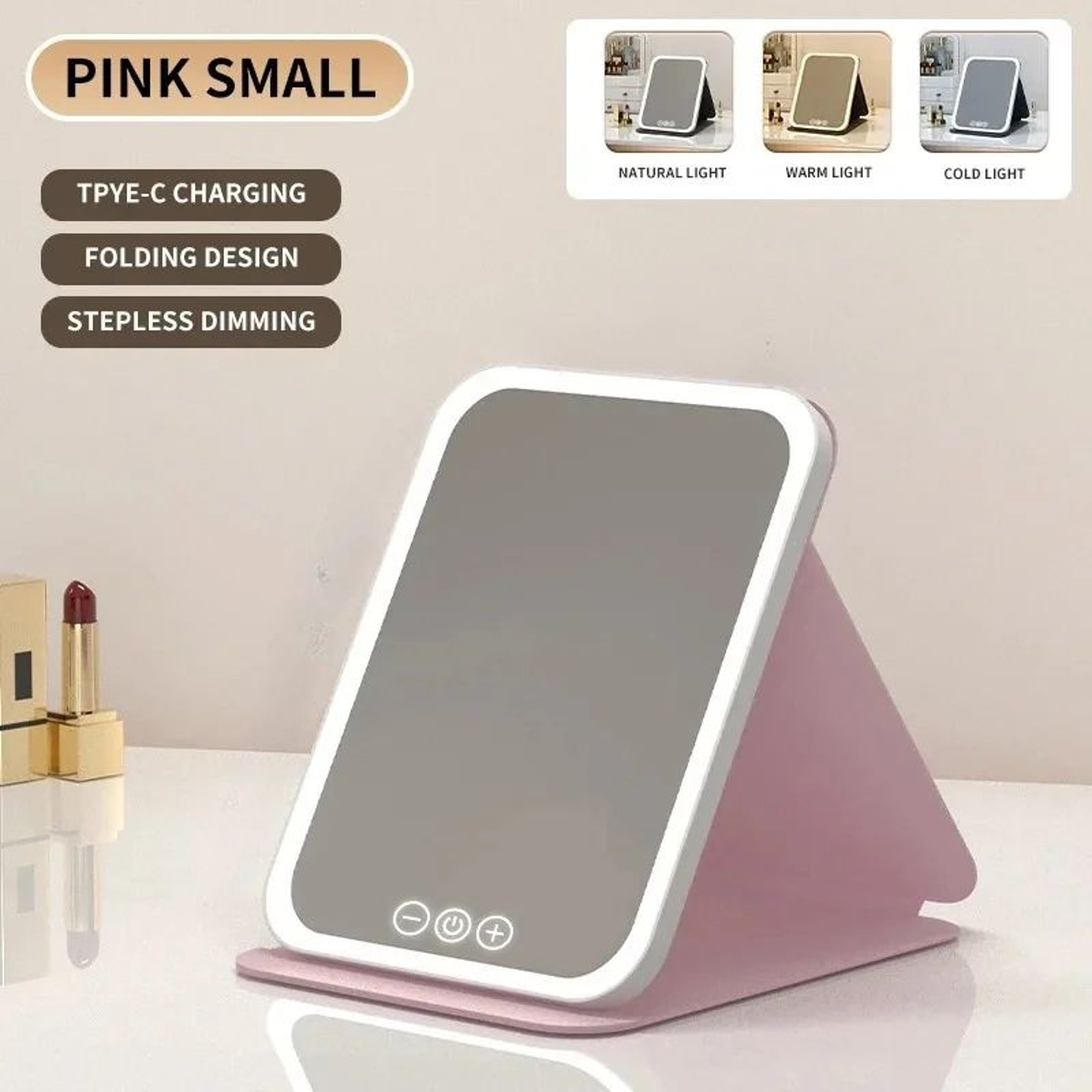 Rechargeable LED Makeup Mirror  3Color Dimmable Touch Screen Foldable Lighted Vanity Mirror For Tra 8