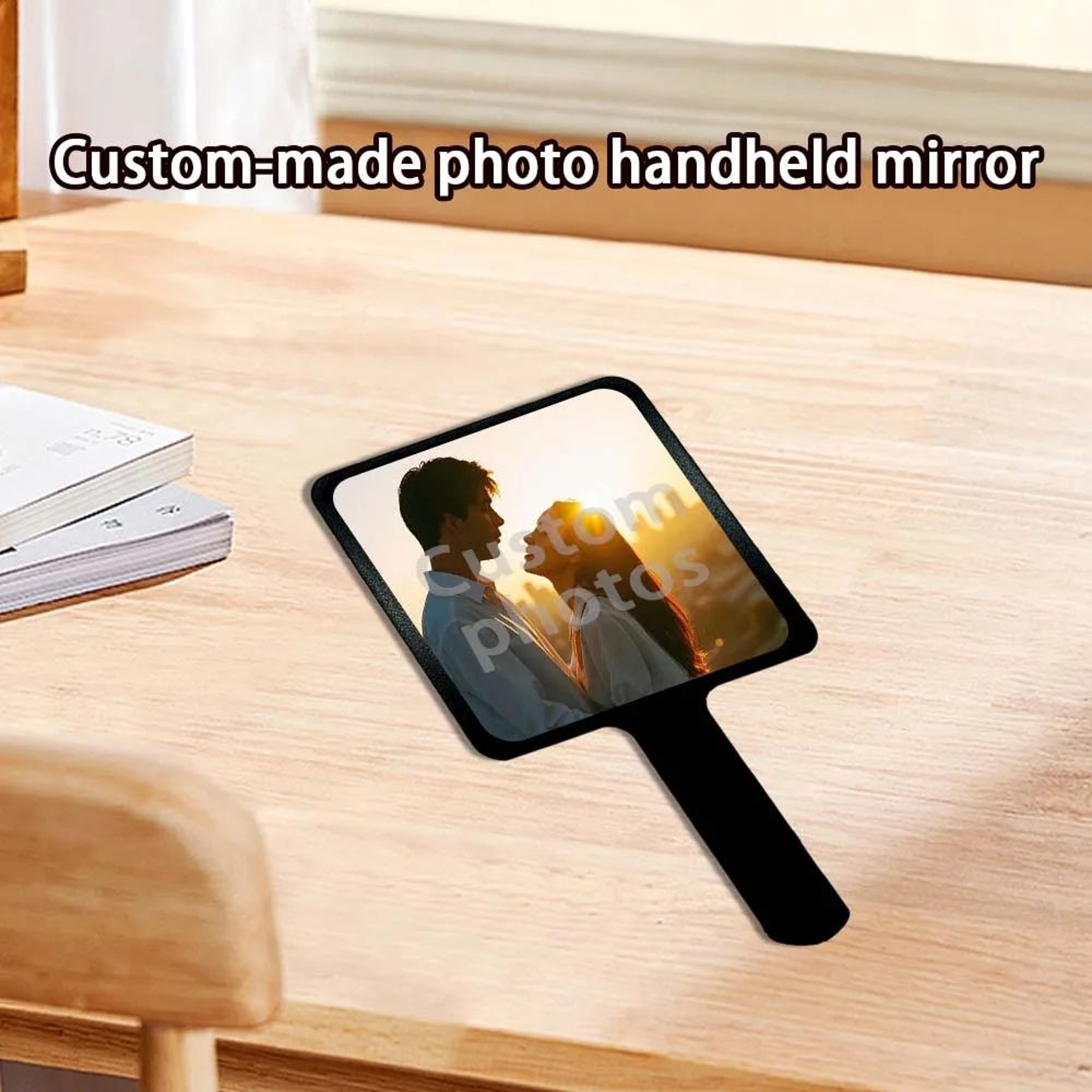 Personalized Photo Handheld Makeup Mirror  Portable Black Custom Vanity Mirror For Travel Beauty Gr 2
