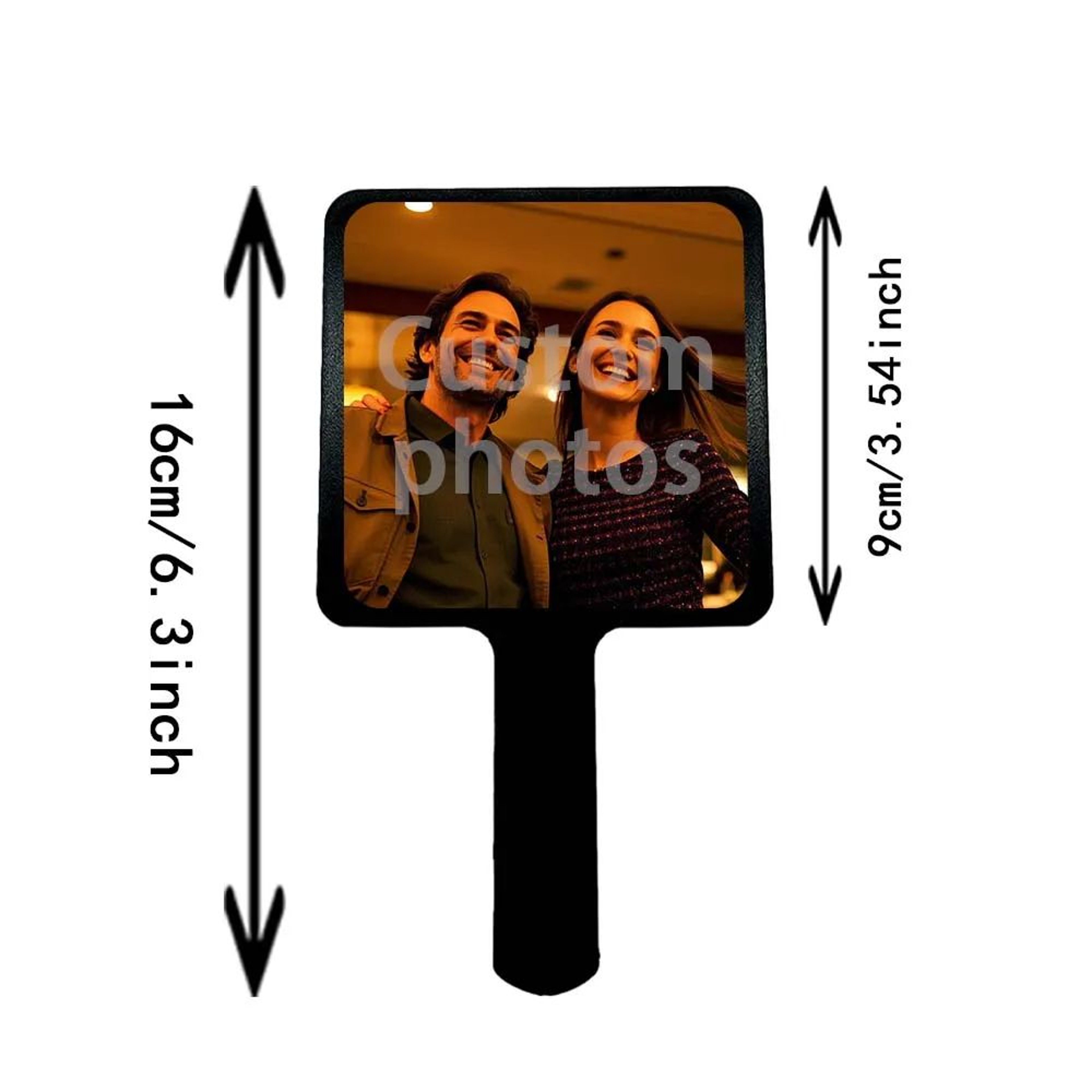 Personalized Photo Handheld Makeup Mirror  Portable Black Custom Vanity Mirror For Travel Beauty Gr 4