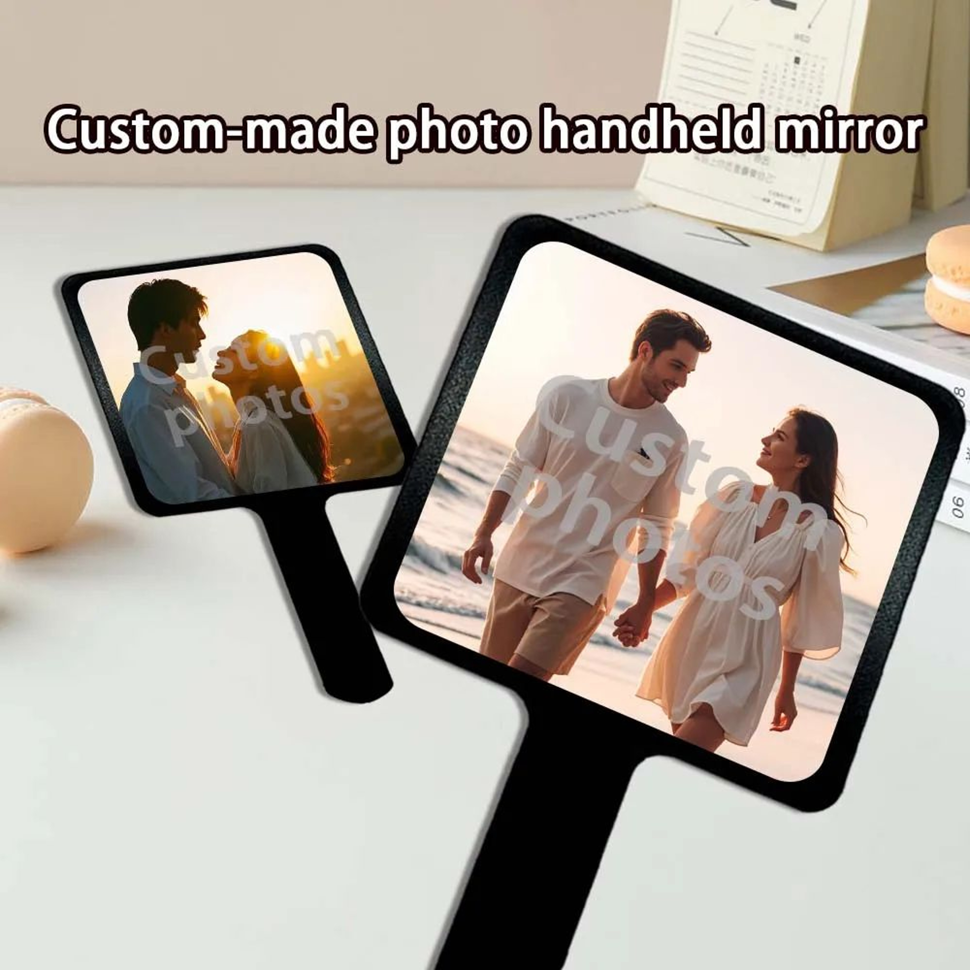 Personalized Photo Handheld Makeup Mirror  Portable Black Custom Vanity Mirror For Travel Beauty Gr 1