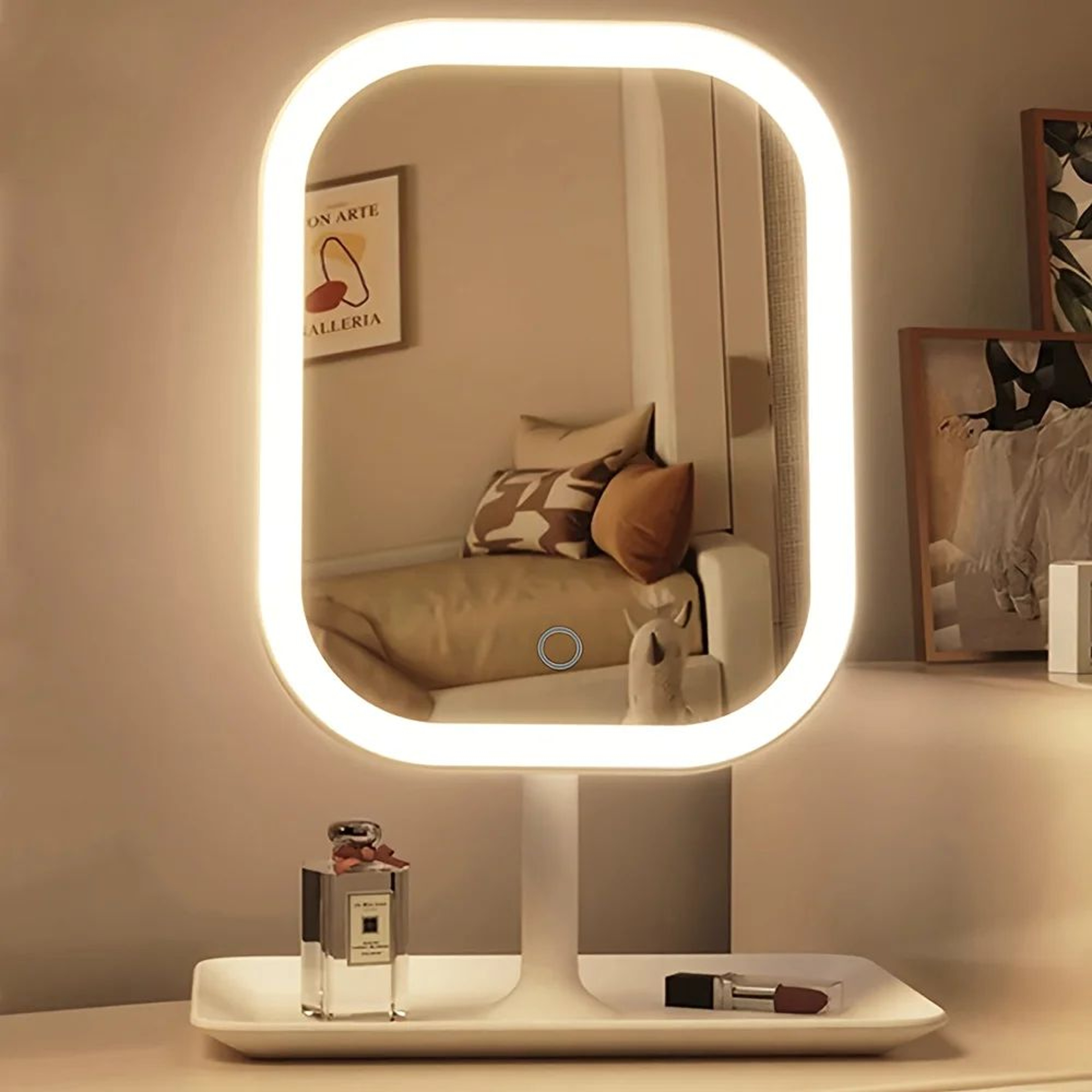 Rechargeable LED Makeup Mirror  Touch Control 3 Light Modes Adjustable Brightness Desktop Vanity Mi 3