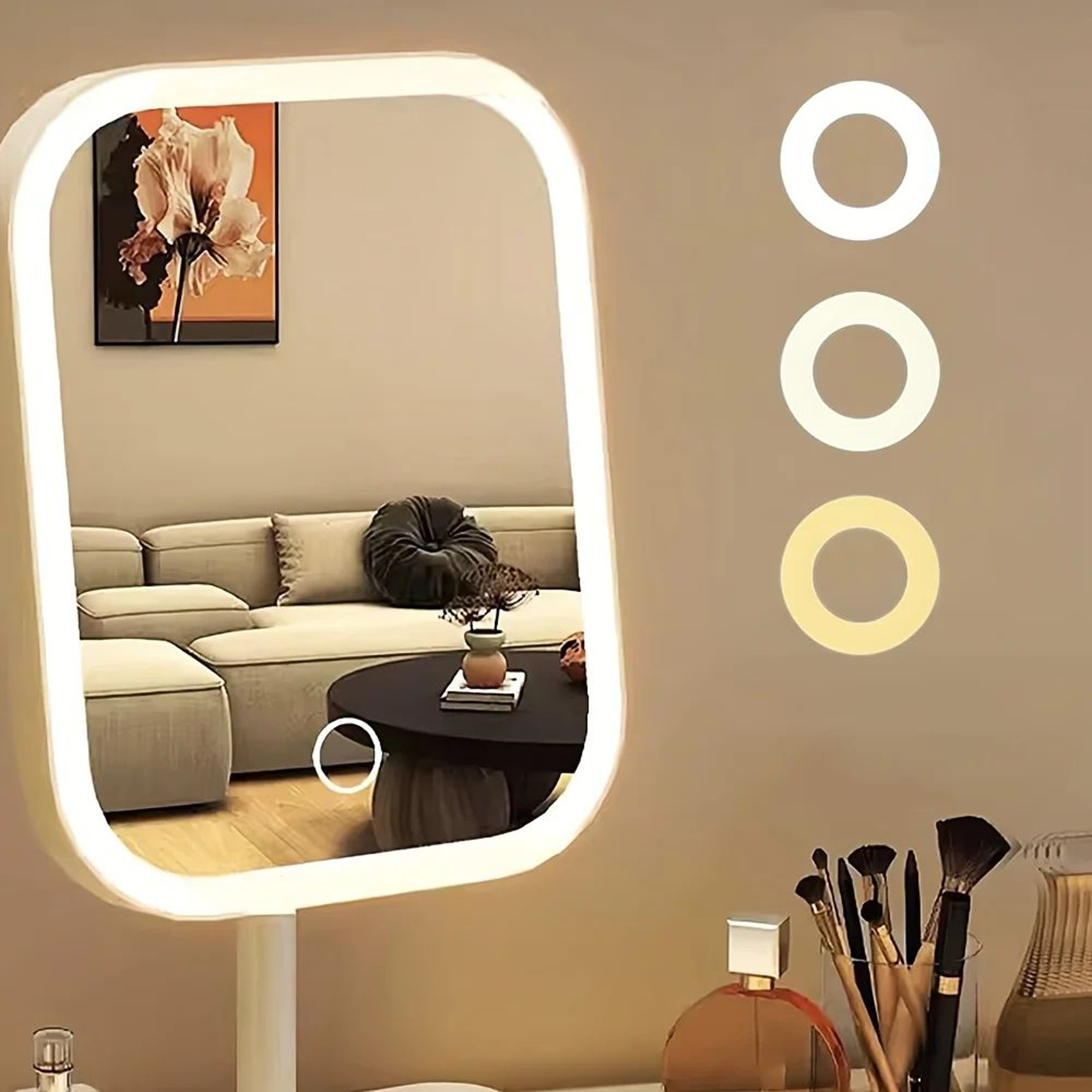 Rechargeable LED Makeup Mirror  Touch Control 3 Light Modes Adjustable Brightness Desktop Vanity Mi 5