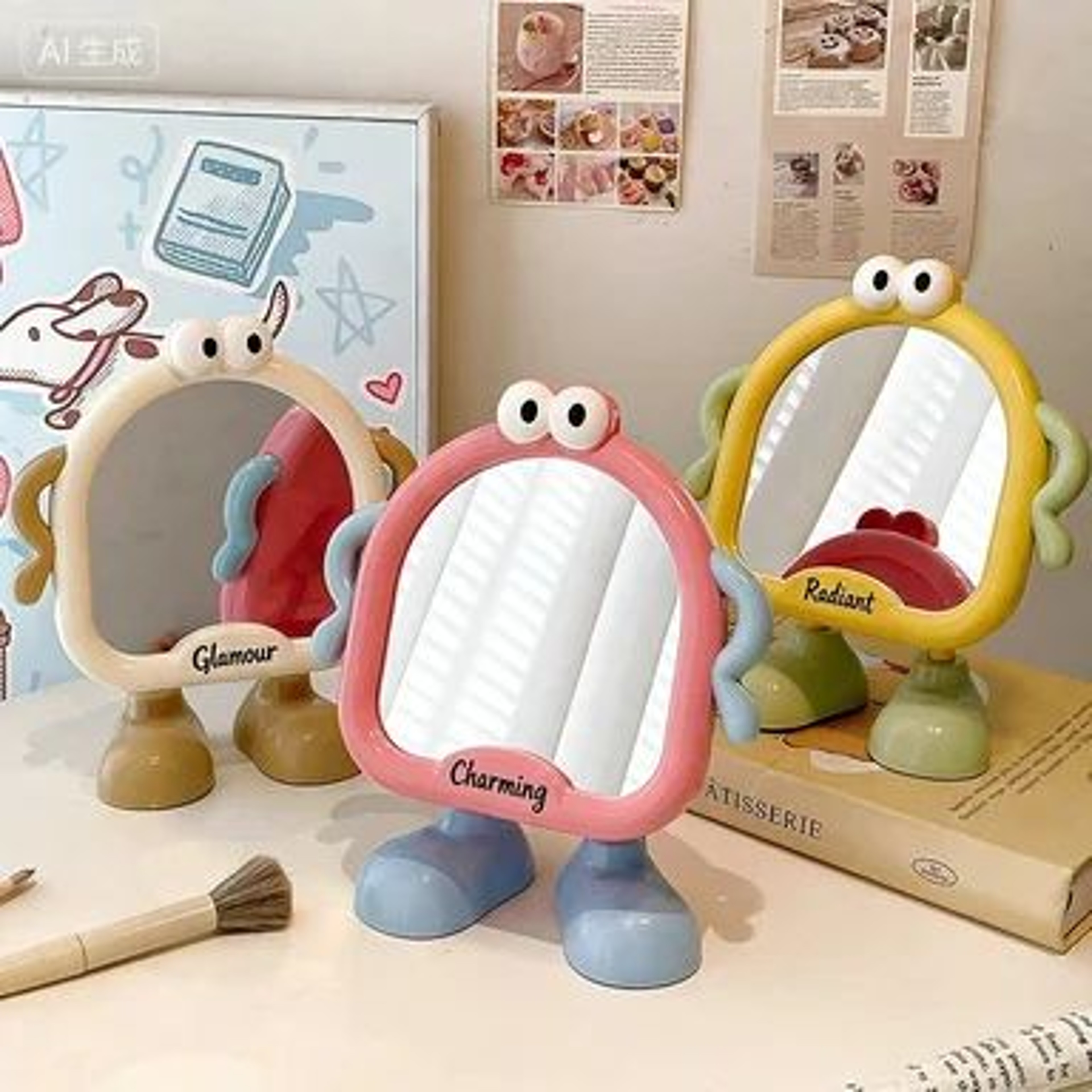 Cute Desktop Makeup Mirror  Portable HD Table Vanity Mirror For Bedroom Dorm Student Desk Beauty Gr 1