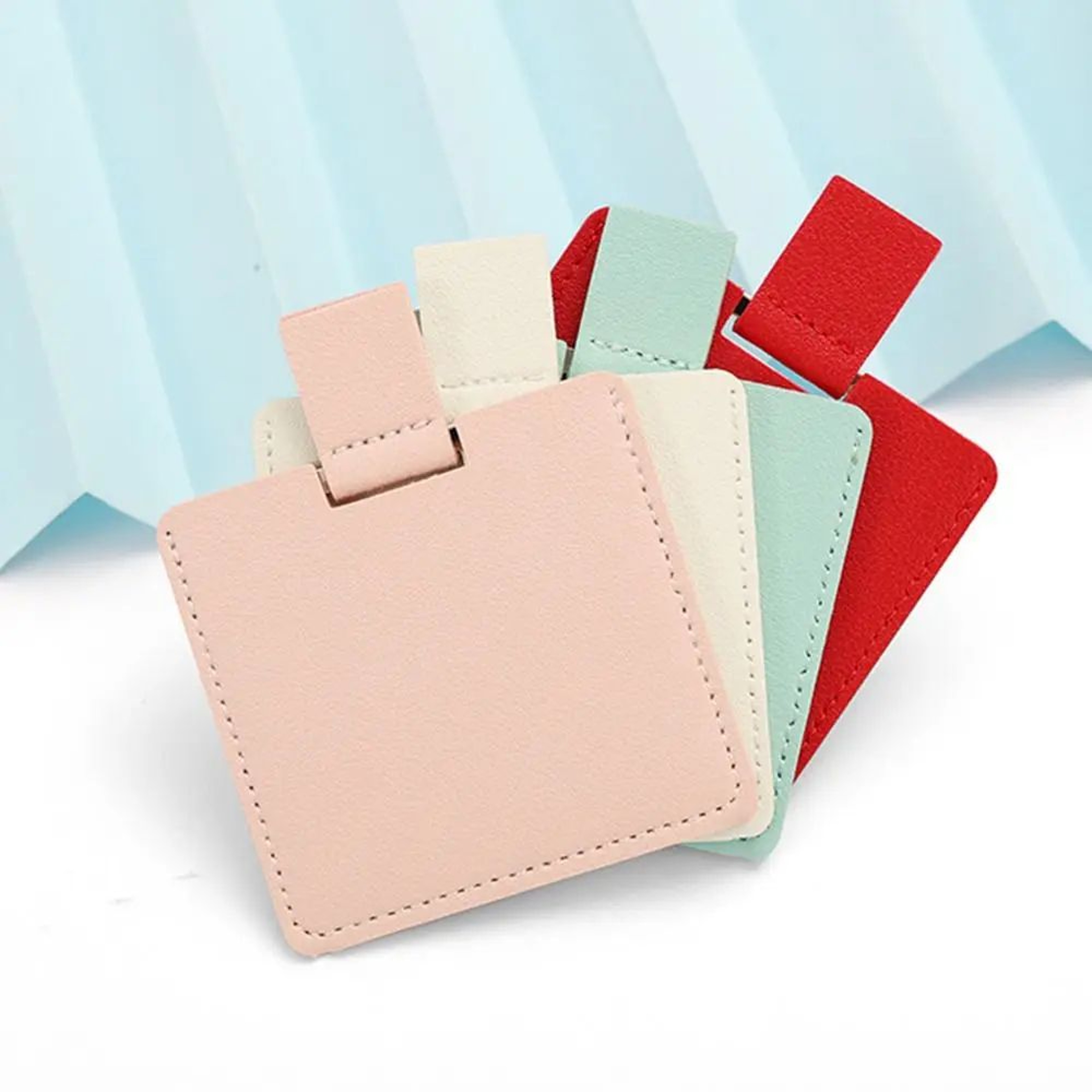 UltraThin Stainless Steel Pocket Makeup Mirror  Compact PU Leather Mini Cosmetic Mirror For Travel  3