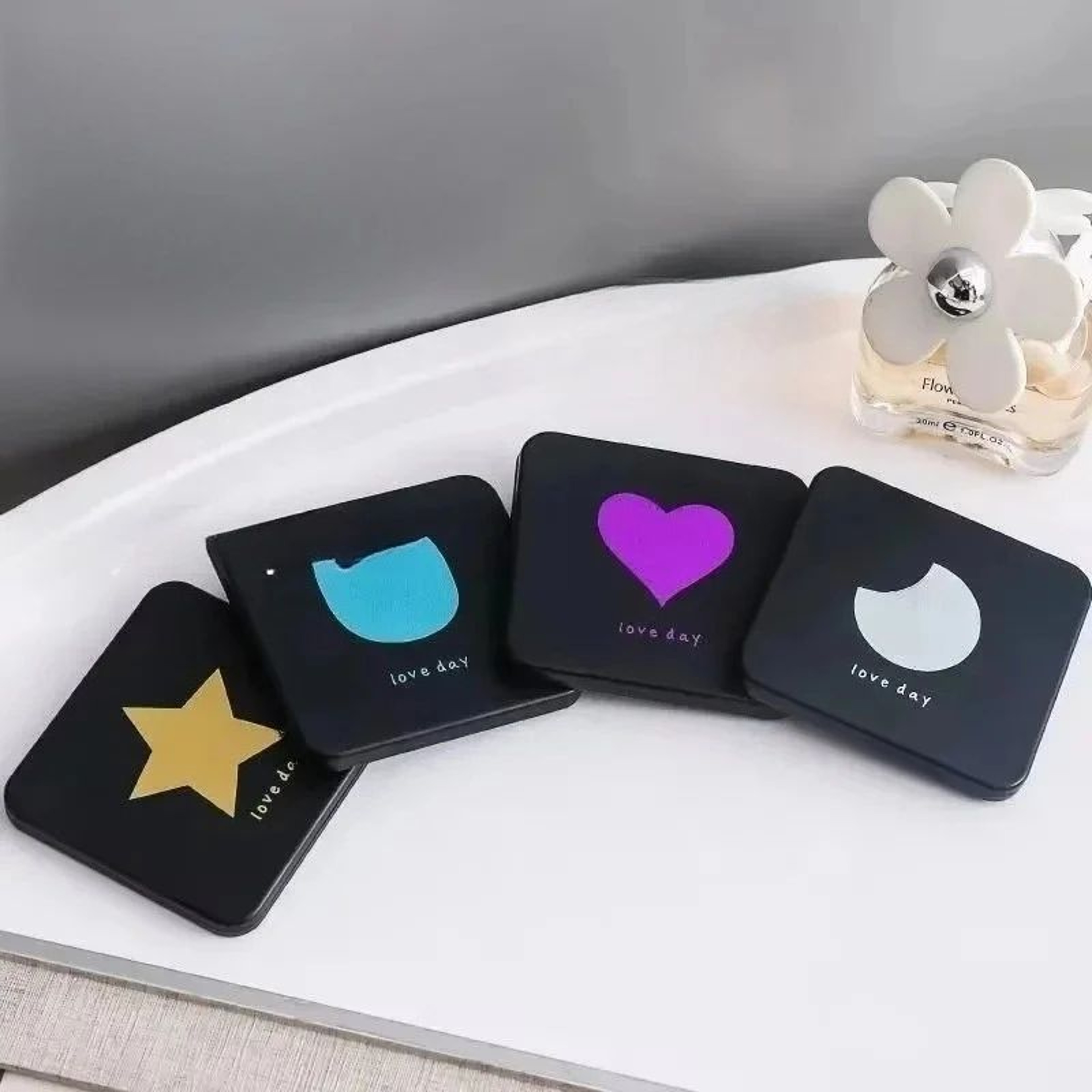 Mini DoubleSided Folding Makeup Mirror  Compact Square Pocket Vanity Mirror With Cat Heart Star Moo 2