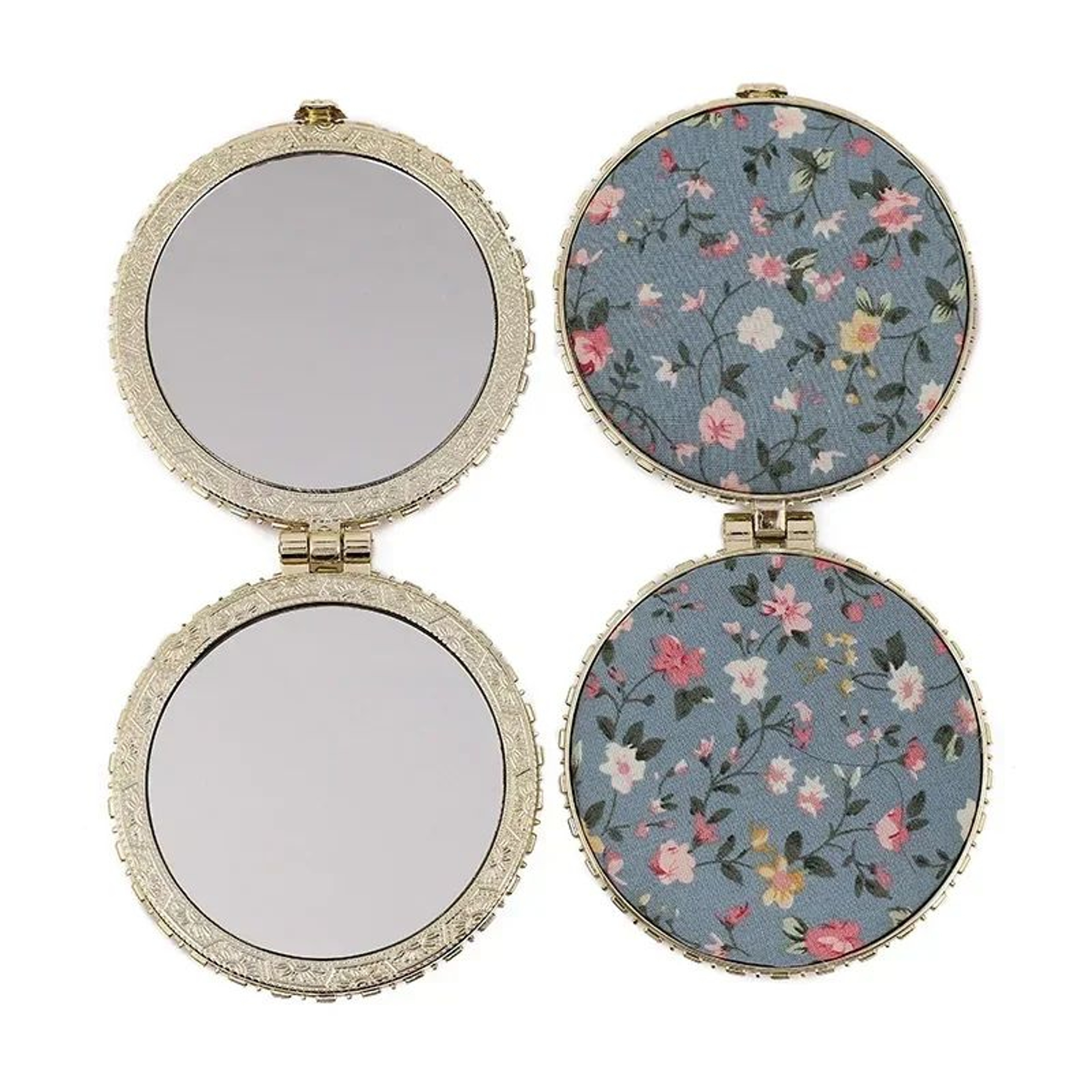 Vintage Floral Pocket Makeup Mirror  Portable DoubleSided Folding Compact Cosmetic Mirror For Women