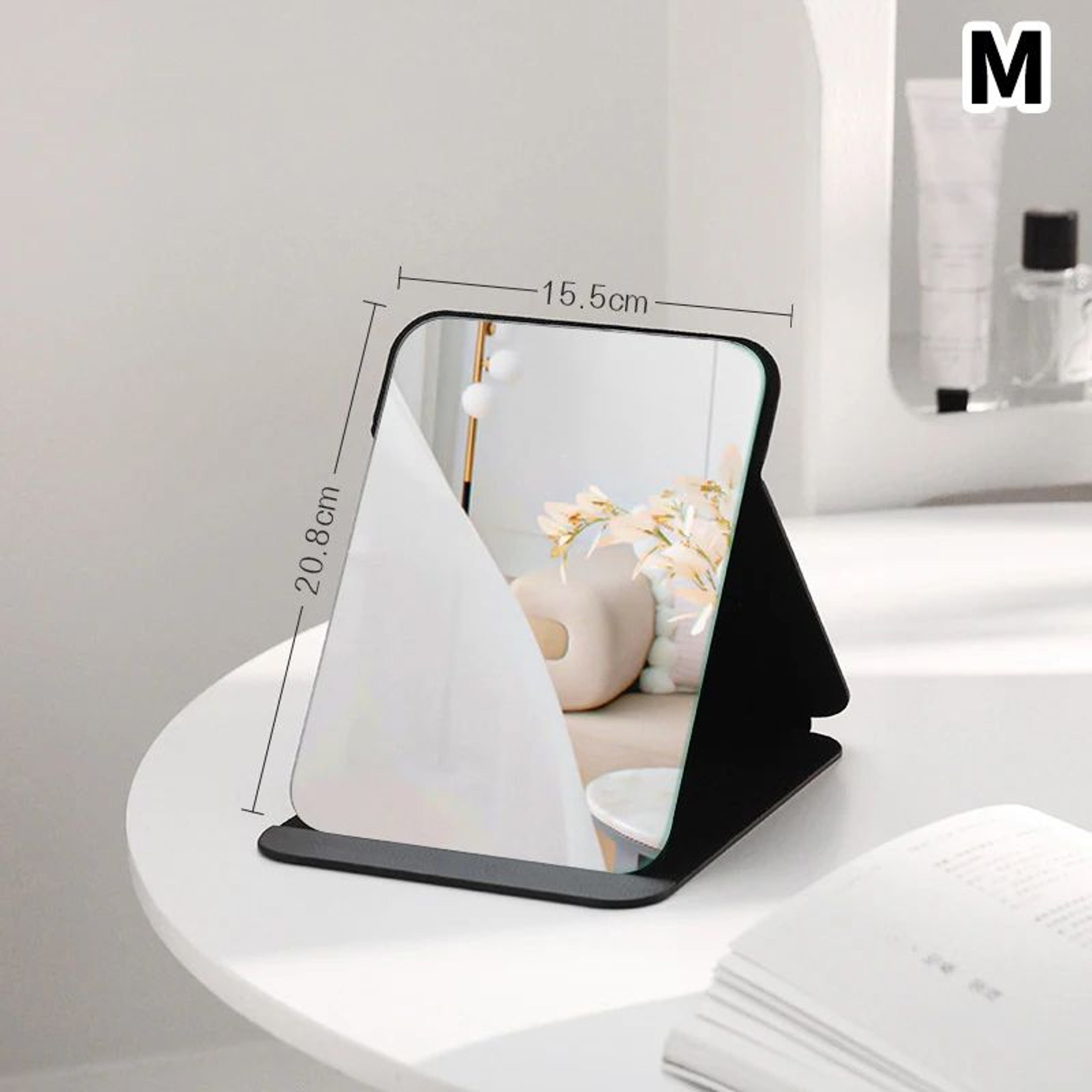 Portable PU Leather Folding Makeup Mirror  Compact Black Desktop Handheld Vanity Mirror For Travel  6