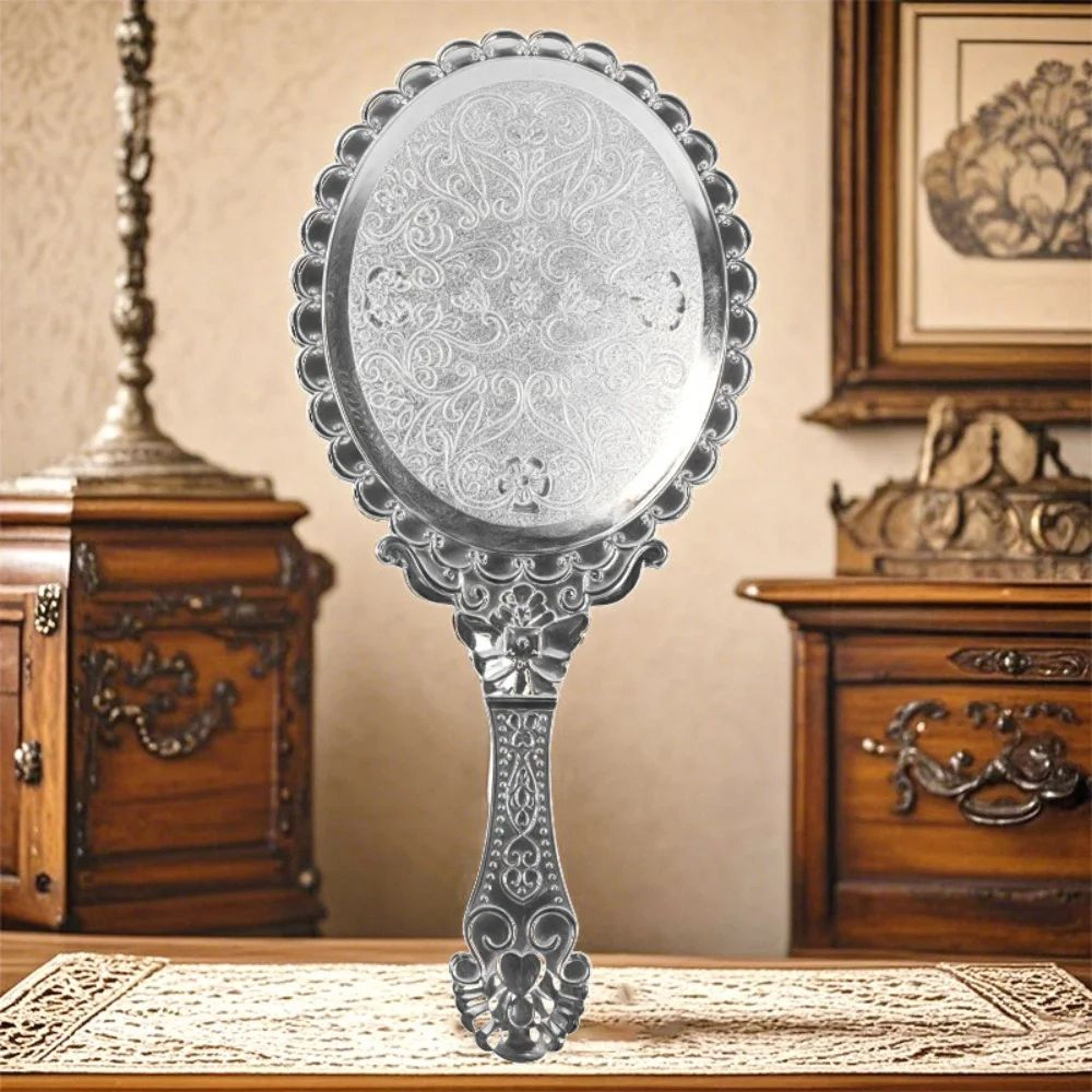 Vintage Baroque Handheld Makeup Mirror  Portable HD Cosmetic Mirror For Home Travel Office  Hair St 9