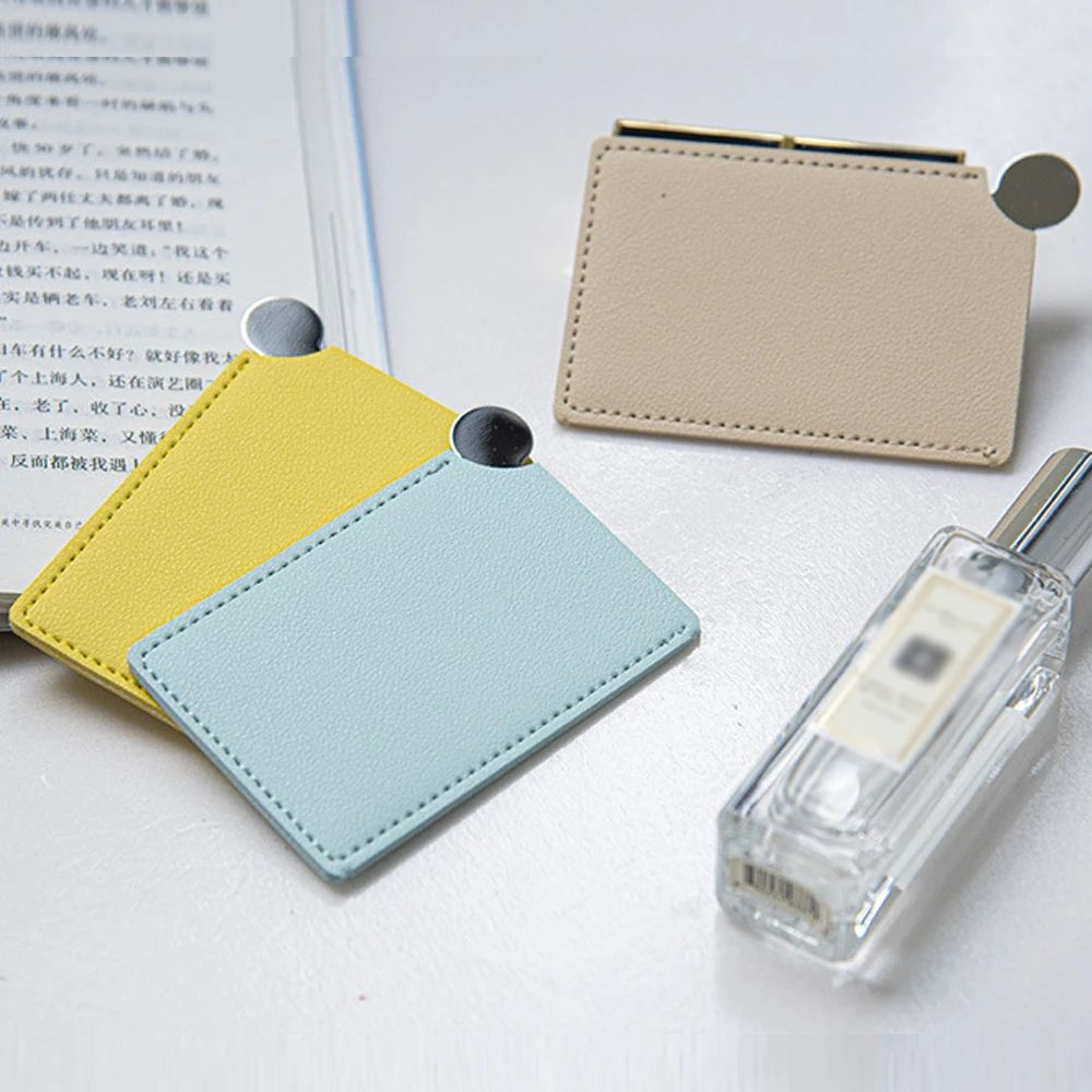 Unbreakable Stainless Steel Pocket Mirror  Compact Credit Card Size Makeup Mirror With PU Leather S 2