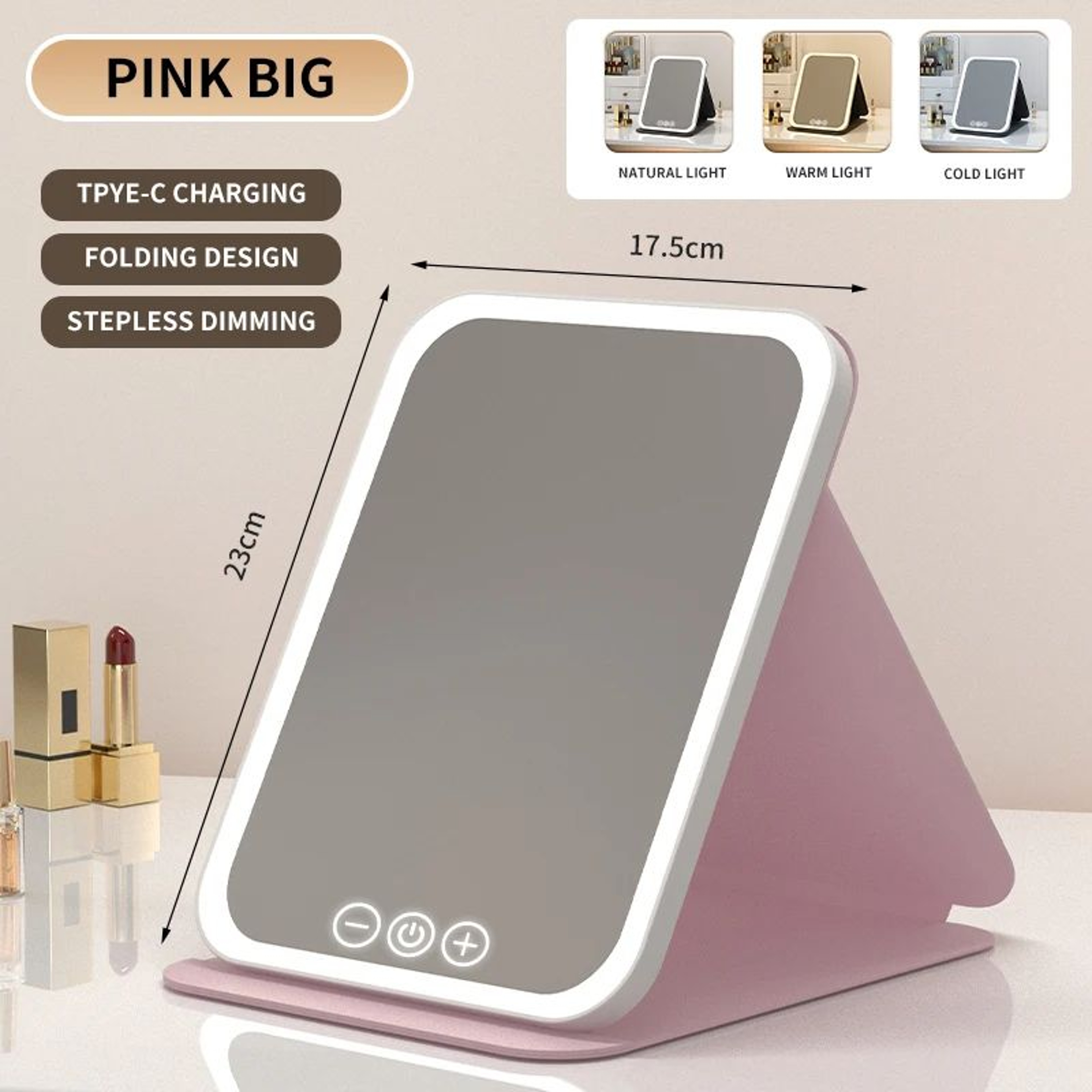 3 Color Dimmable LED Makeup Mirror  Rechargeable Foldable Touch Screen Vanity Mirror For Travel Hom 9