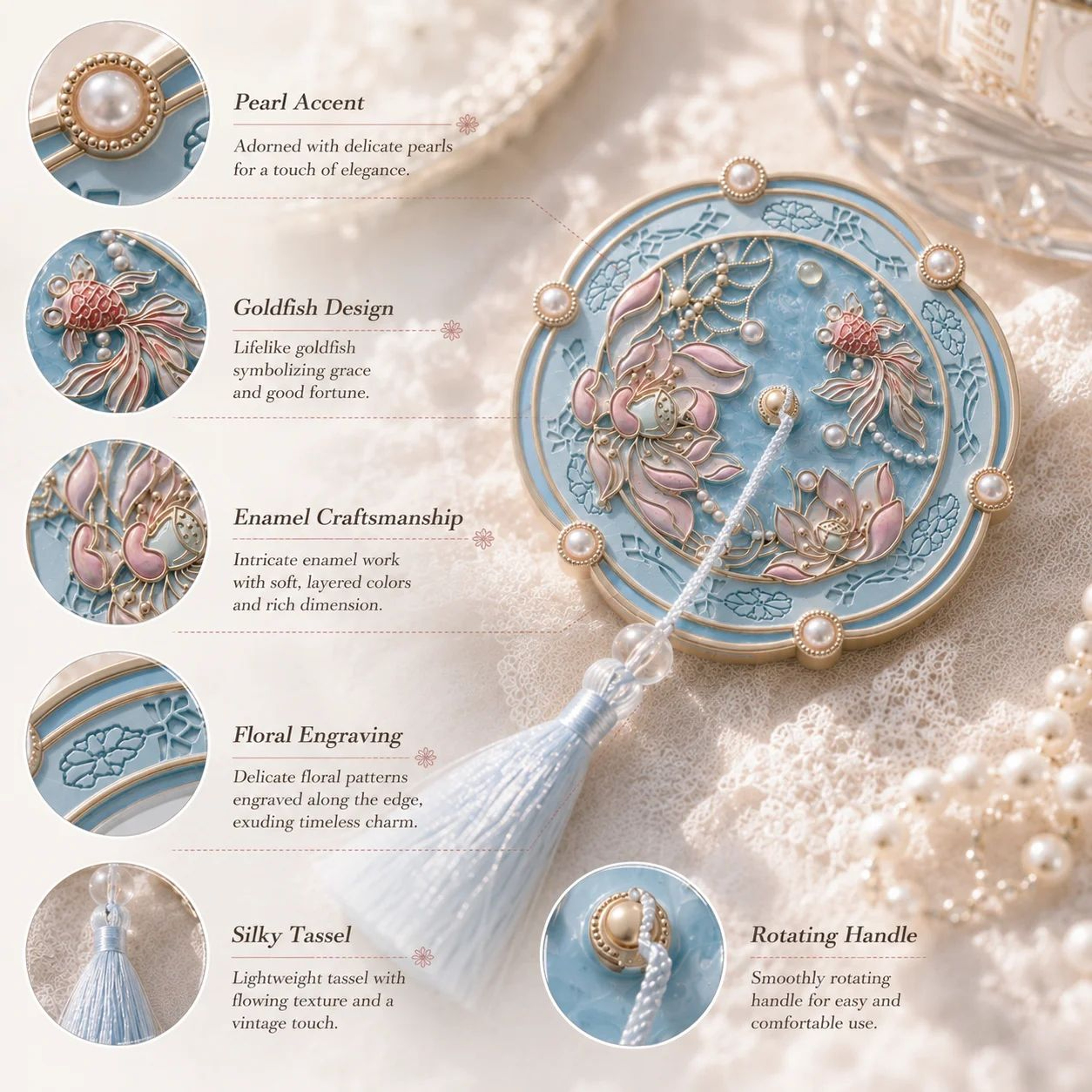 Ancient Chinese Style Travel Makeup Mirror  Portable Compact Vintage Handheld Mirror For Daily Groo 4